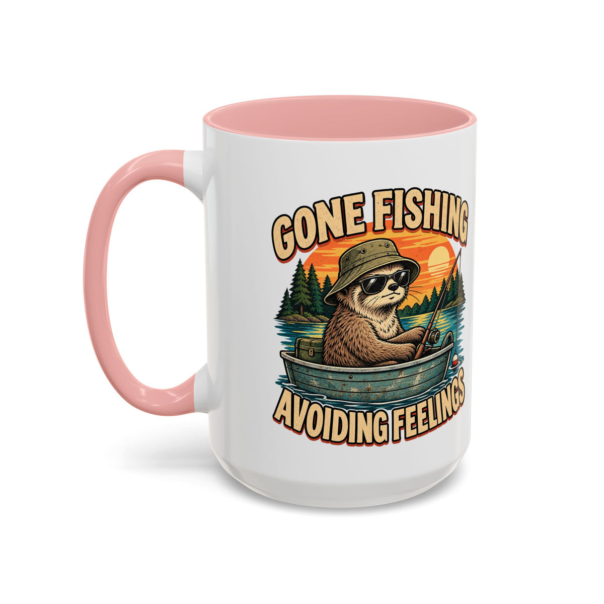 Funny And Witty "Gone Fishing Avoiding Feelings" Accent Coffee Mug (11, 15oz)