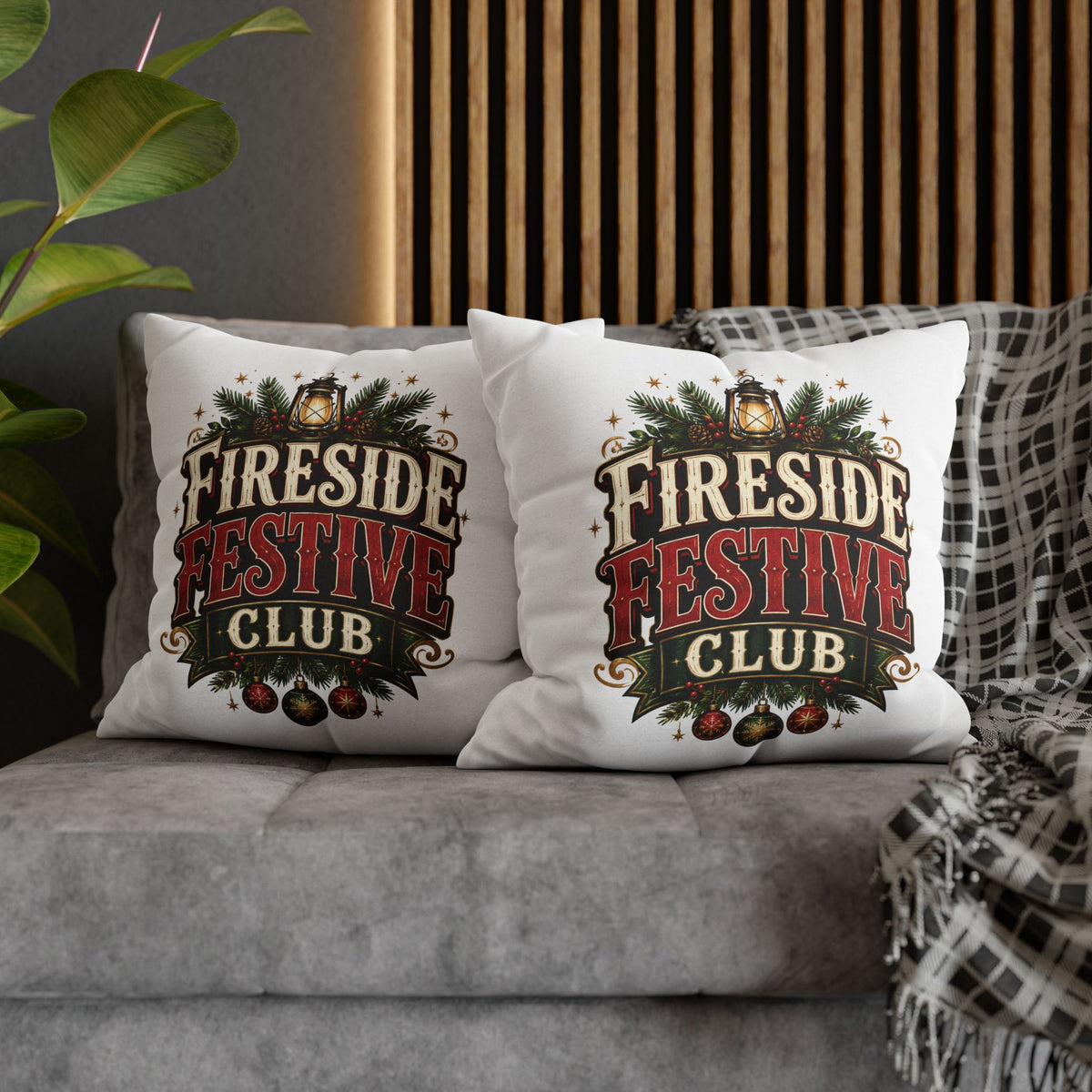 Christmas Fireside Festive Club Holiday Throw Pillowcase