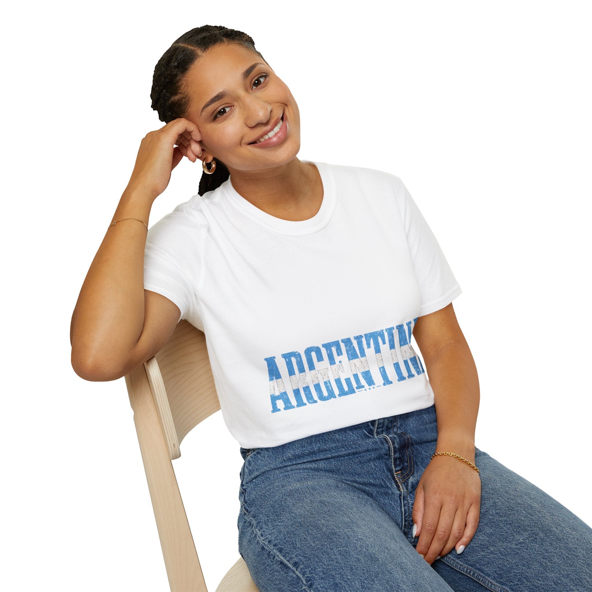 Argentina Stencil Tee — Horizontal Blue Text Argentina T-Shirt
