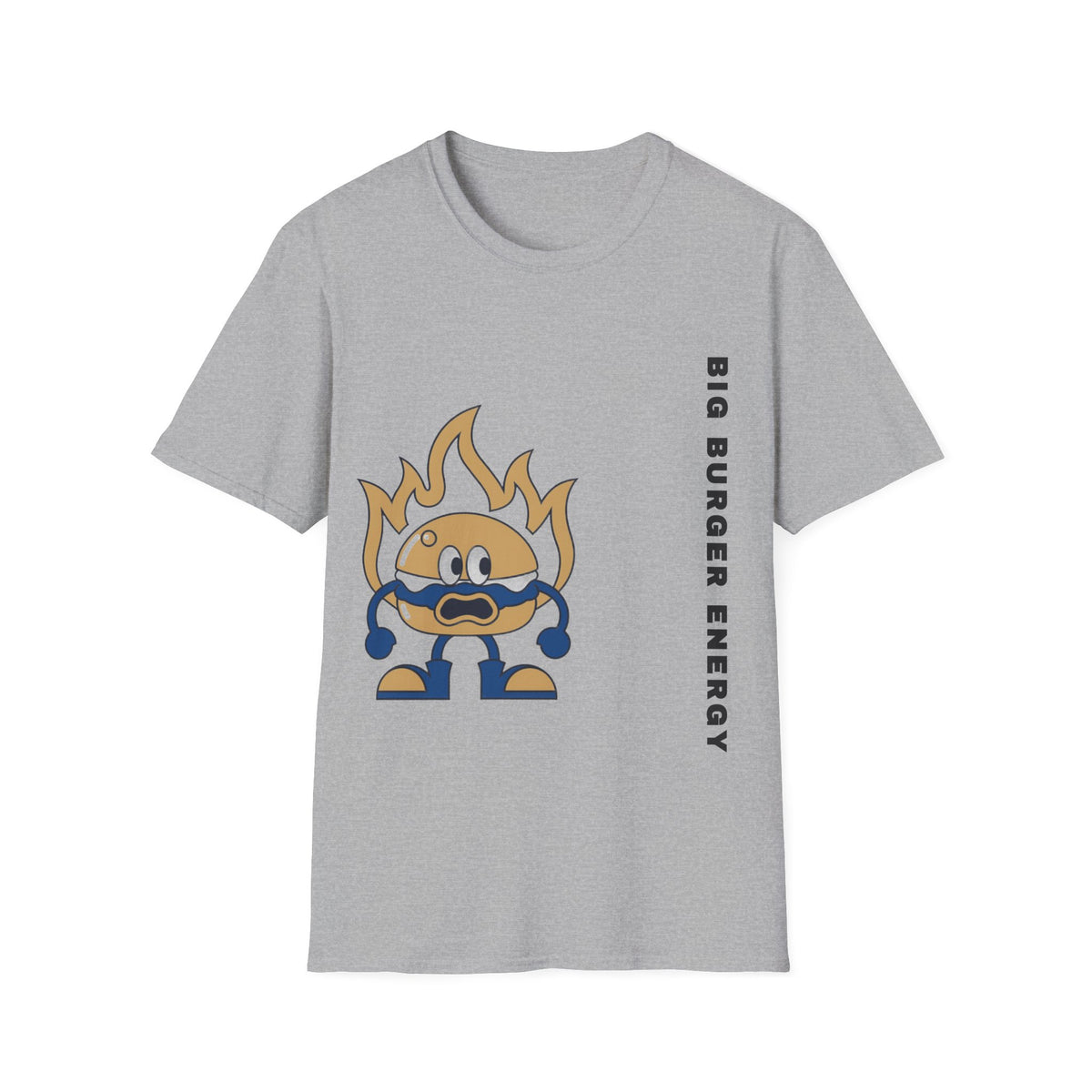Burger Mascot T‑Shirt — ‘Big Burger’ Flame Character Graphic Tee - Trending Now - September 2026