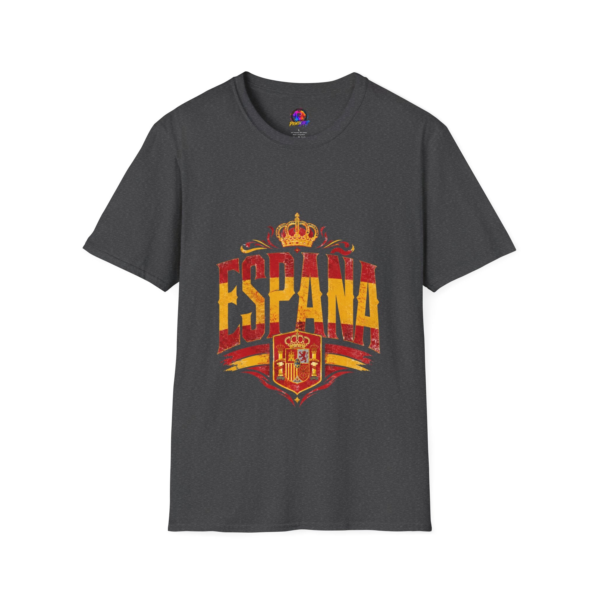 Spain Crown Graphic T-Shirt — Spanish Flag Vintage Crest Tee