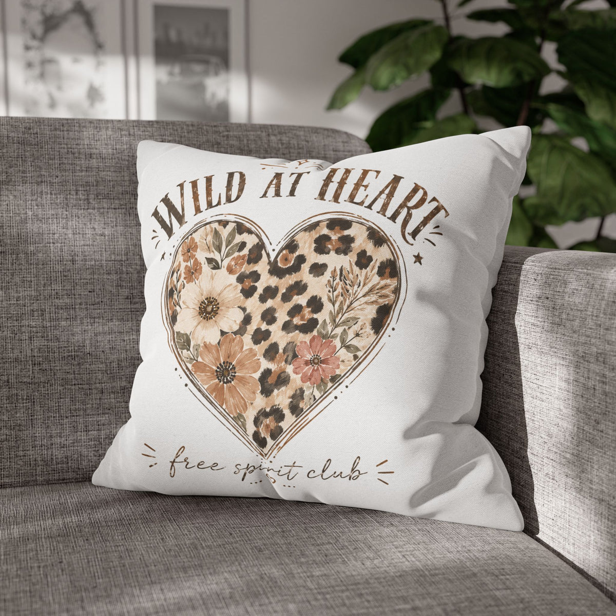 Wild at Heart Leopard Floral Pillowcase — Decorative Square Throw Pillow Cover Milo Bailey Dog Dad Mom