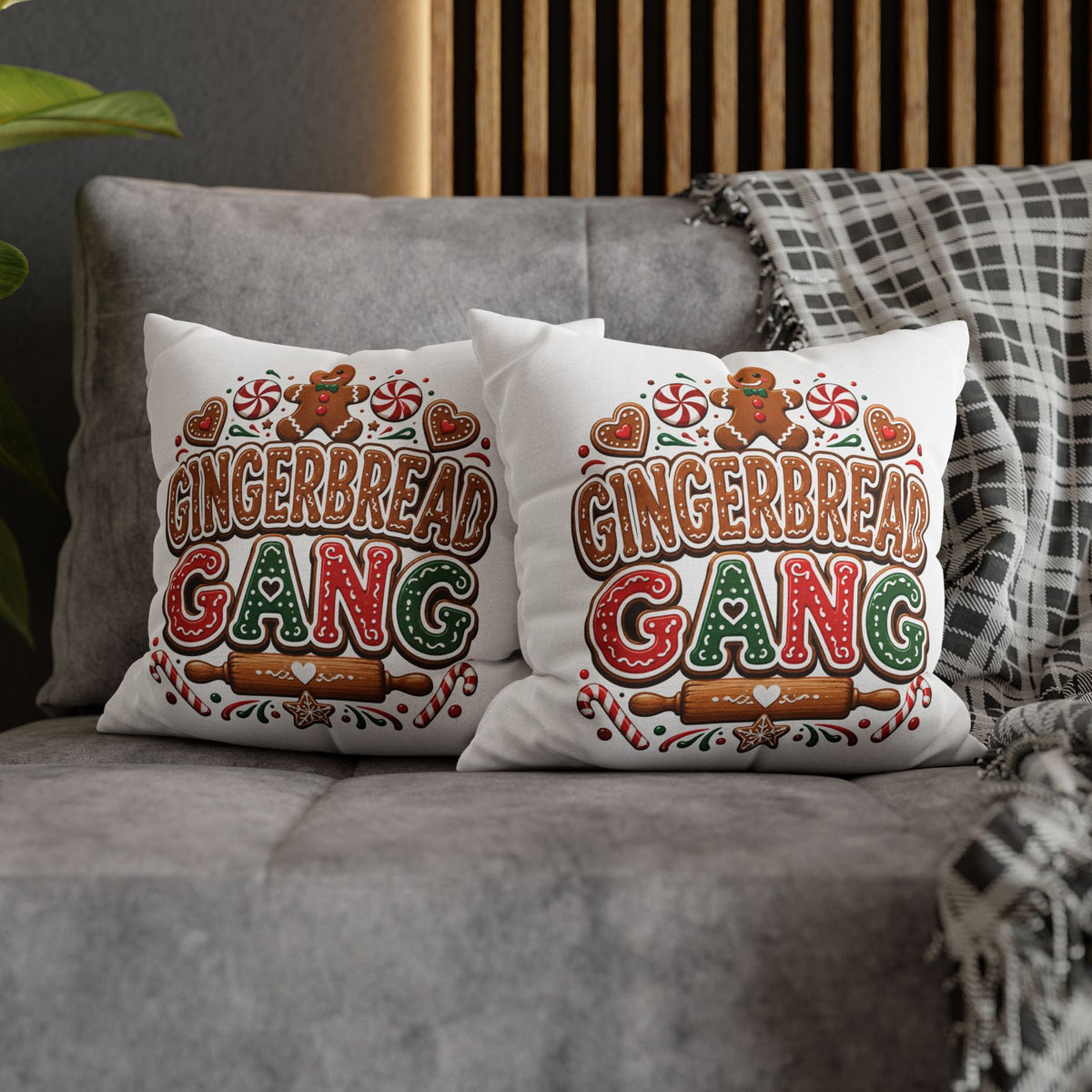 Christmas Gingerbread Gang Holiday Pillowcase — Festive Christmas Decorative Throw Pillow Cover