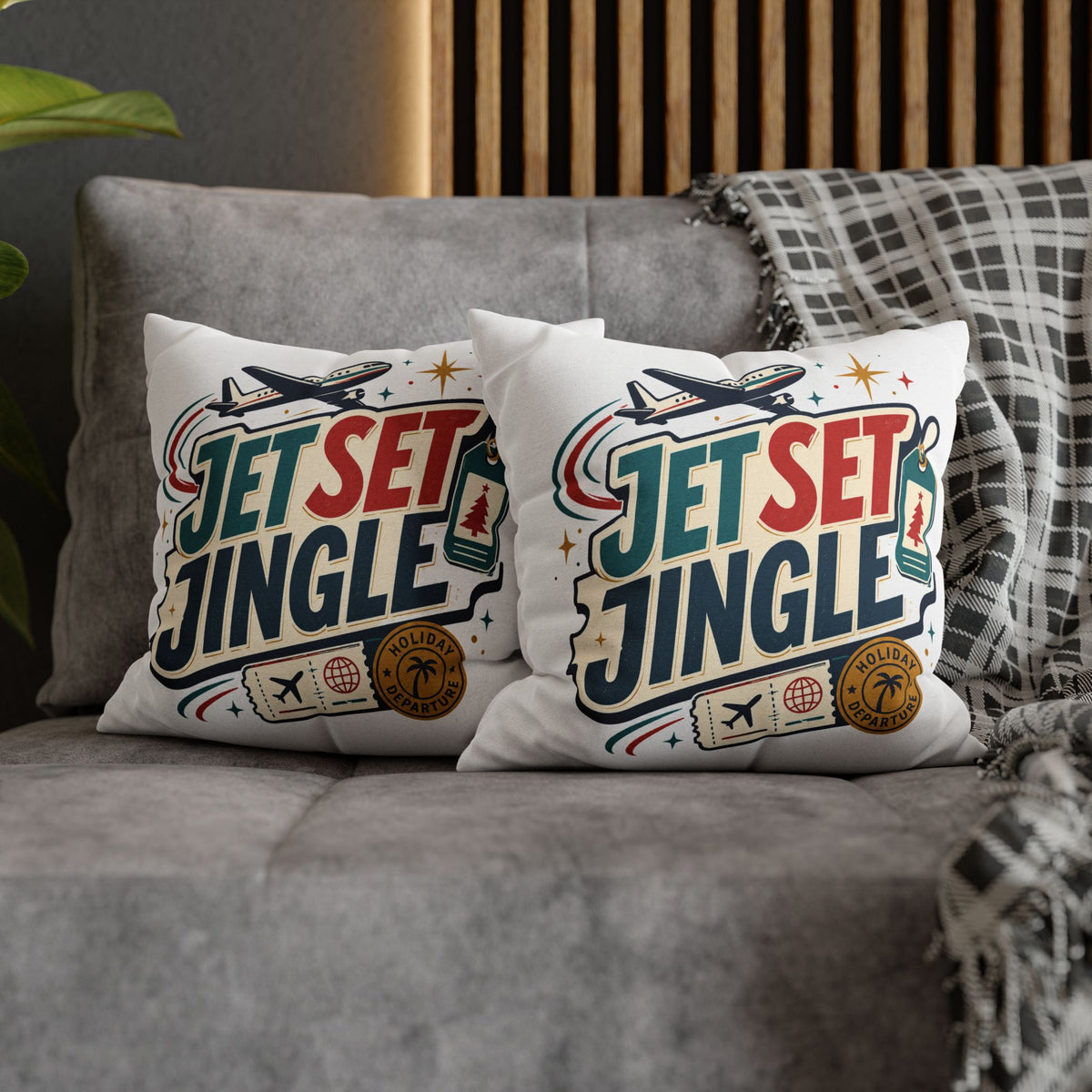 Jet Set Jingle Travel Pillowcase Modern Day Christmas  – Holiday Airplane Throw Pillowcase