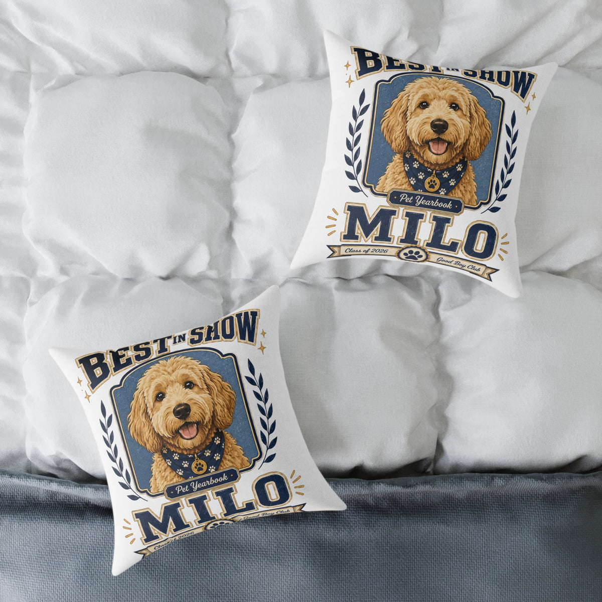Dog Pillow  Milo Bailey Dog Dad Mom — "Best in Show Milo" Personalized Pet Portrait Throw Pillow