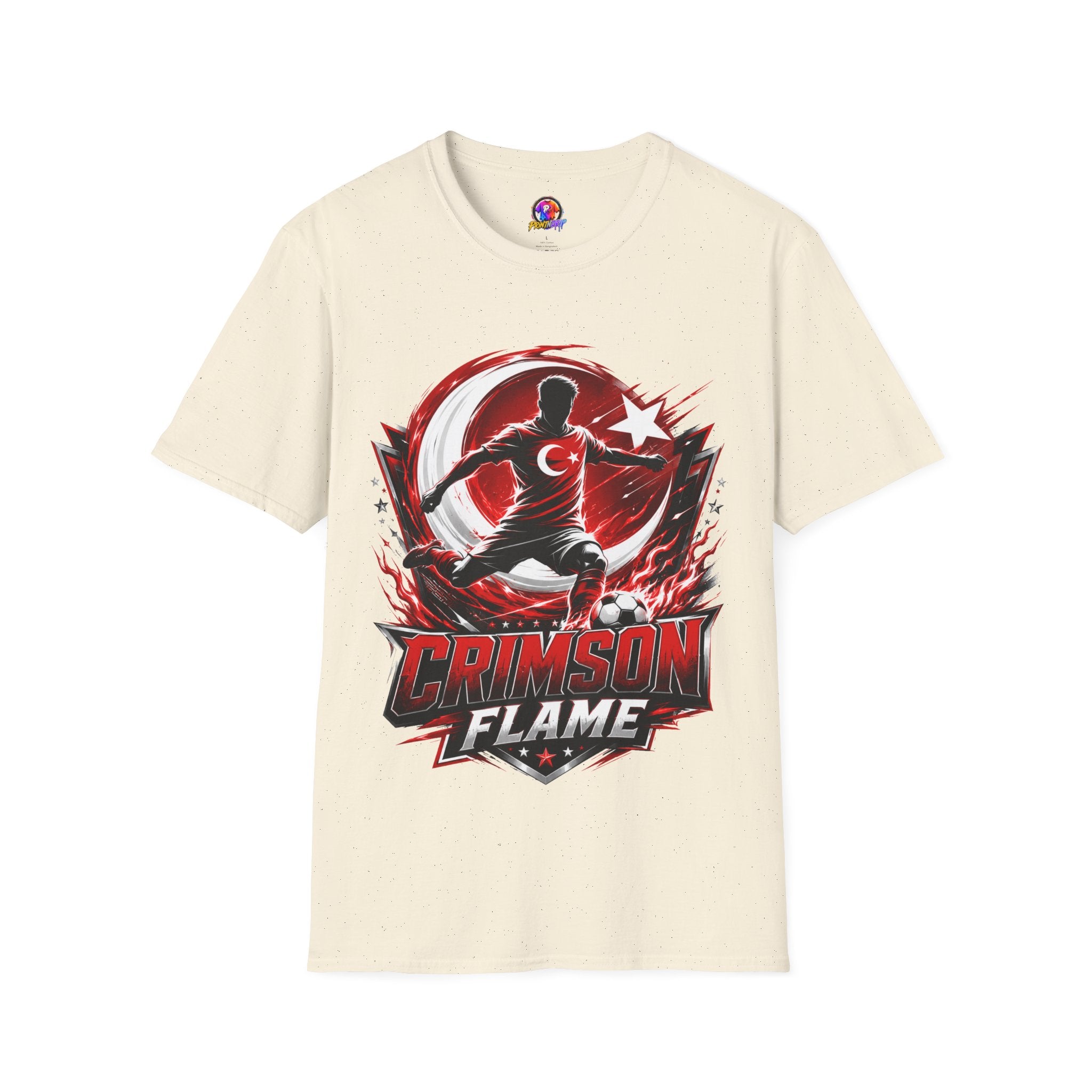 Turkey Crimson Flame Soccer T-Shirt — Turkish Crescent & Star Football Fan Tee