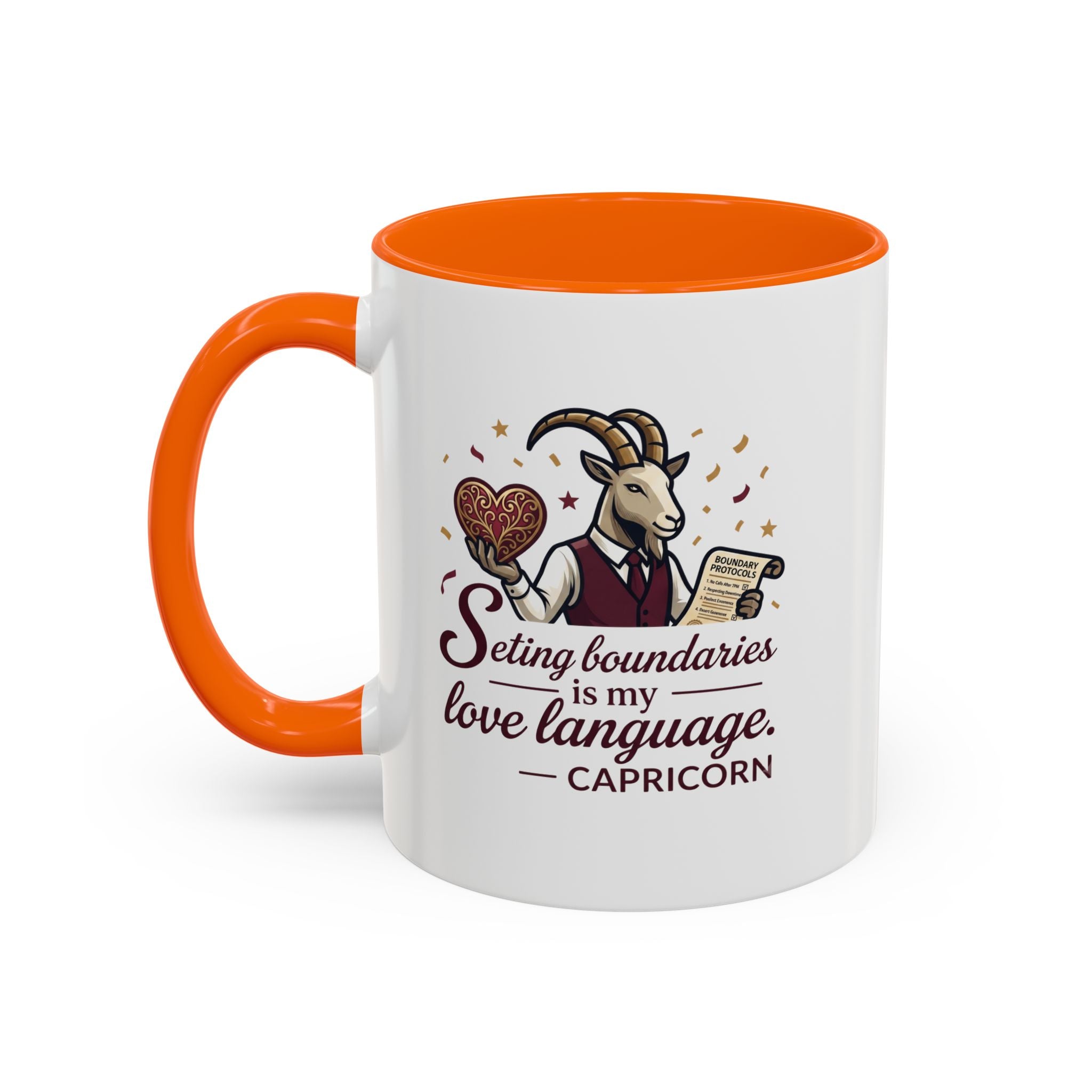 Capricorn Zodiac Coffee Mug — "Setting Boundaries Is My Love Language" Accent Mug