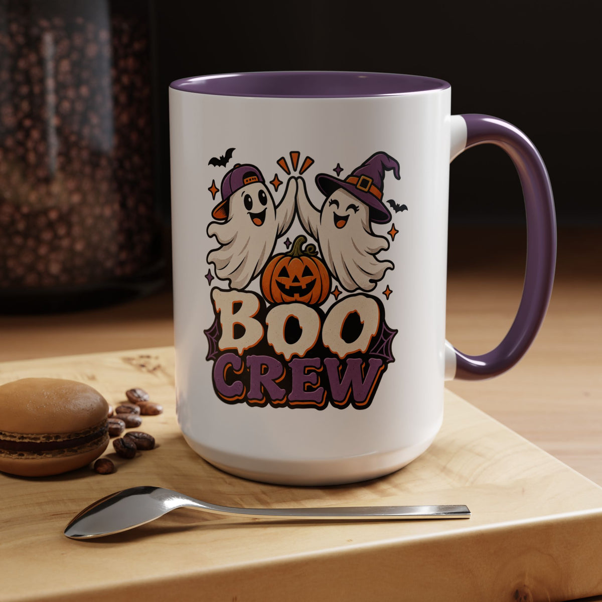 Boo Crew Halloween Accent Coffee Mug — Cute Ghosts & Jack-O'-Lantern Design (11/15 oz)