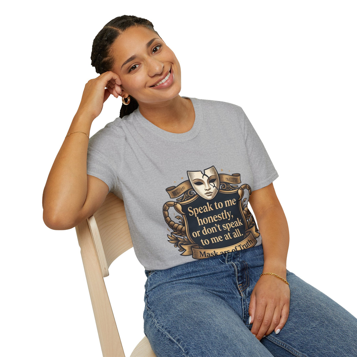Speak to Me Mask T‑Shirt — 'Speak to me honestly...' Zodiac Scorpio Graphic Tee