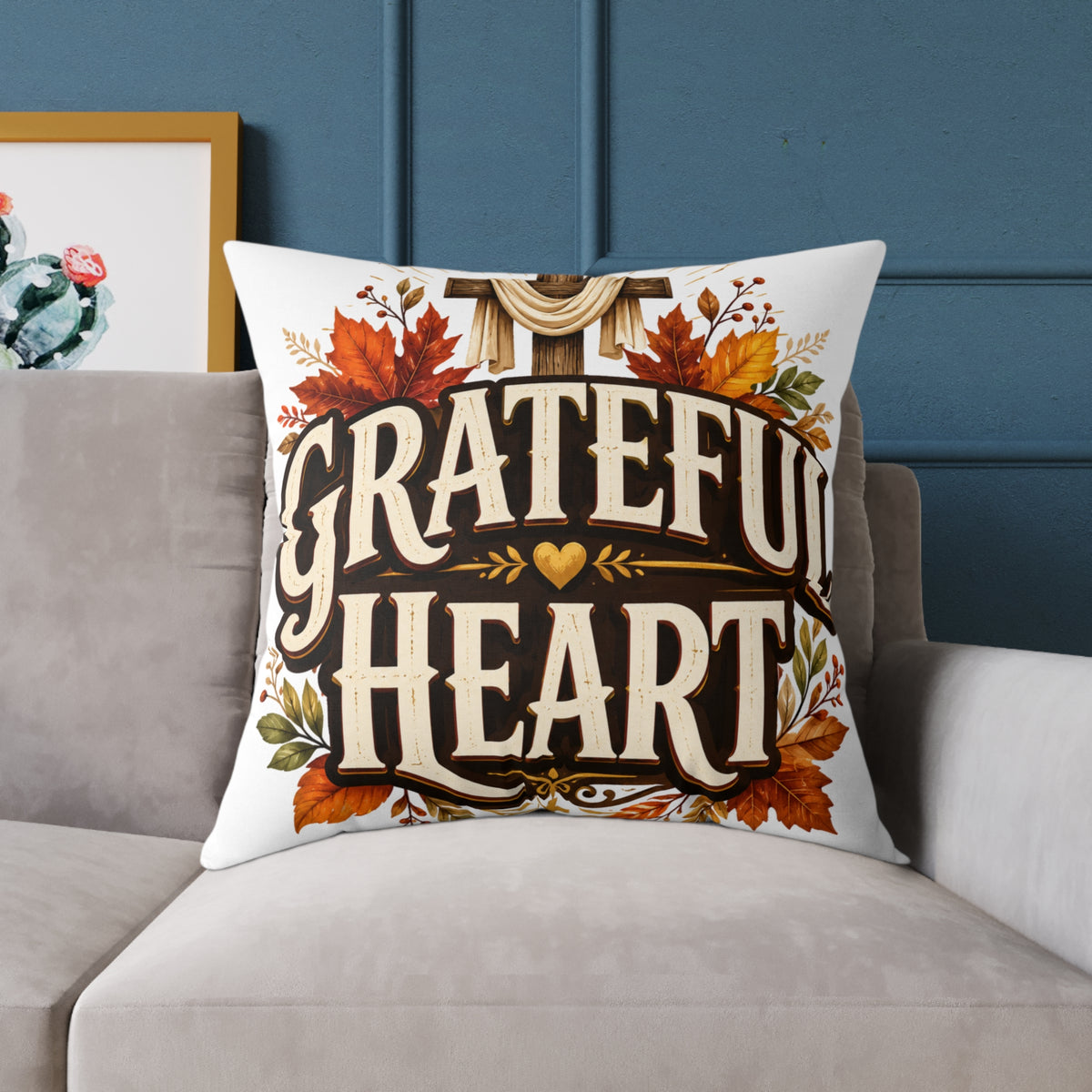 Thanksgiving Grateful Heart Fall Throw Pillow — Autumn Decorative Accent for Thanksgiving