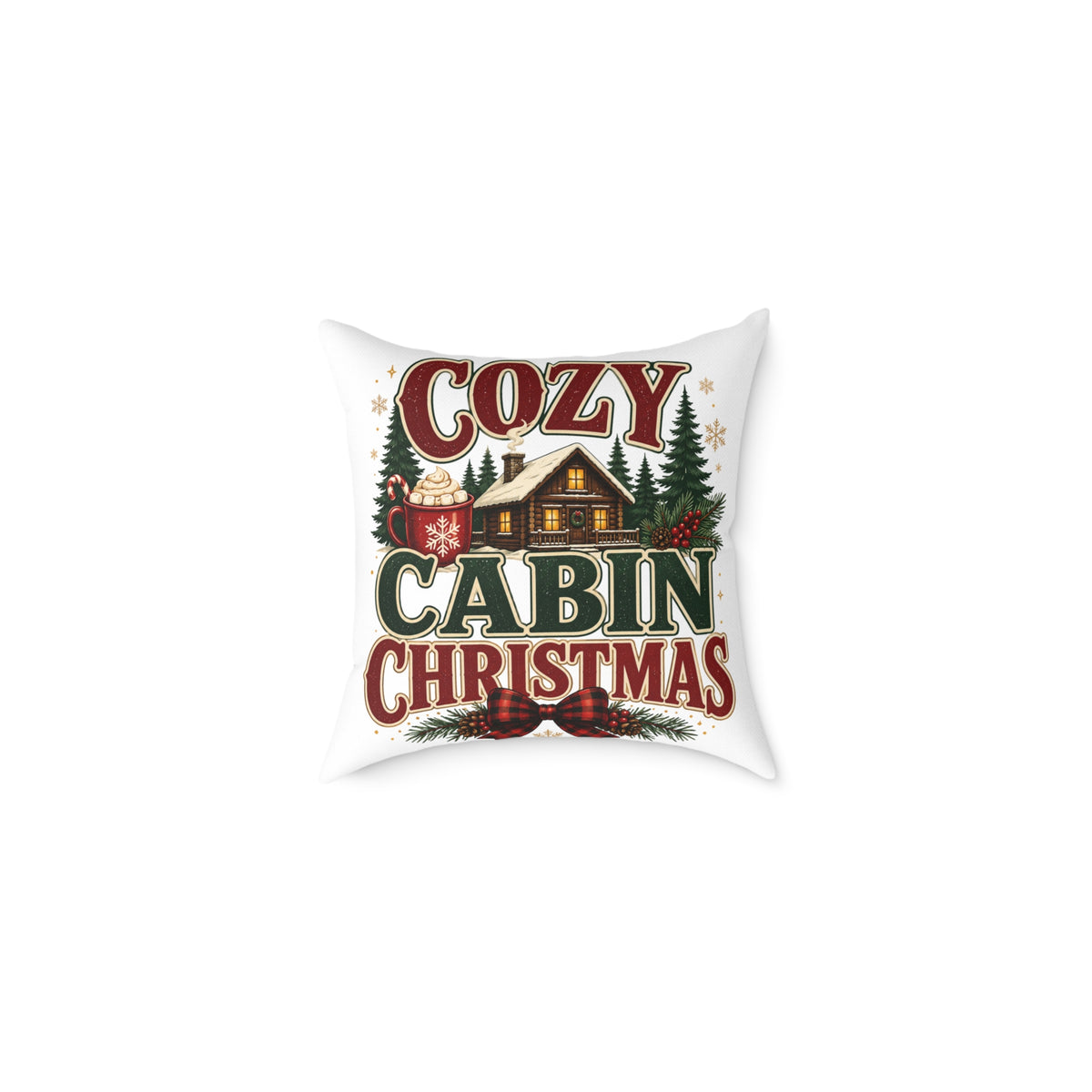 Cozy Cabin Christmas Pillow — Rustic Holiday Lodge Throw Pillow
