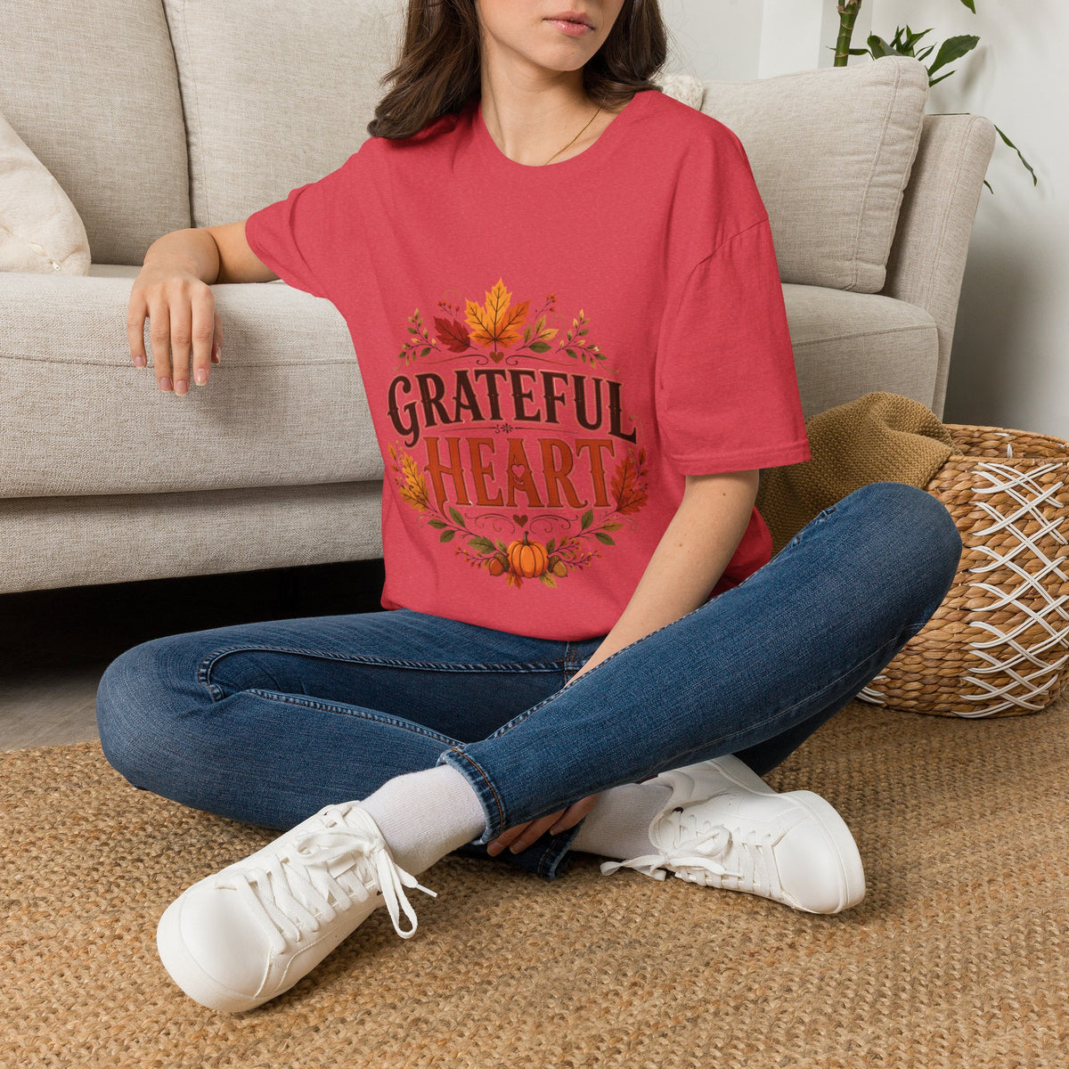 Thanksgiving T-Shirt Grateful Heart T-Shirt — Autumn Leaves Thanksgiving Tee