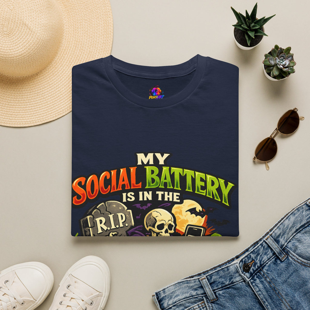 Halloween My Social Battery Unisex Softstyle T-Shirt