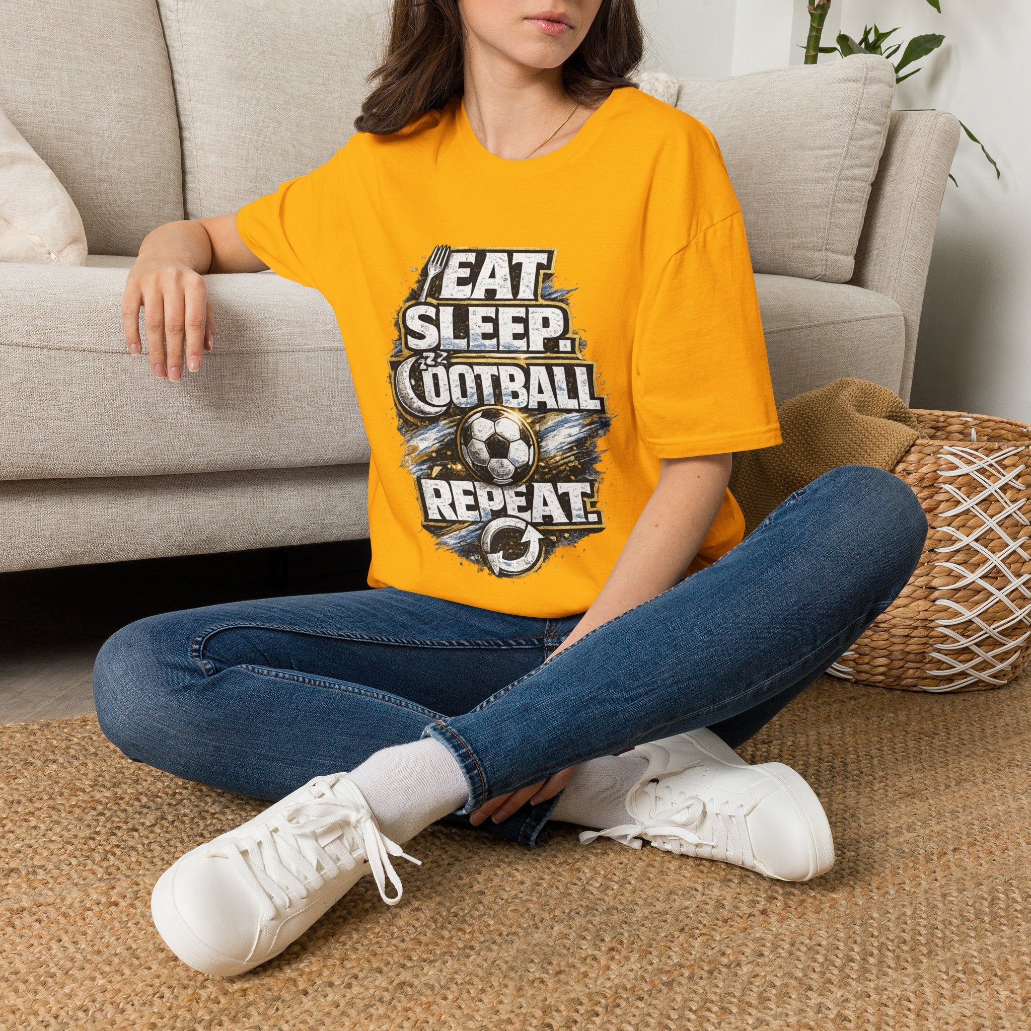 Football 'Eat Sleep Football Repeat' T-Shirt — Vintage Soccer Fan Tee