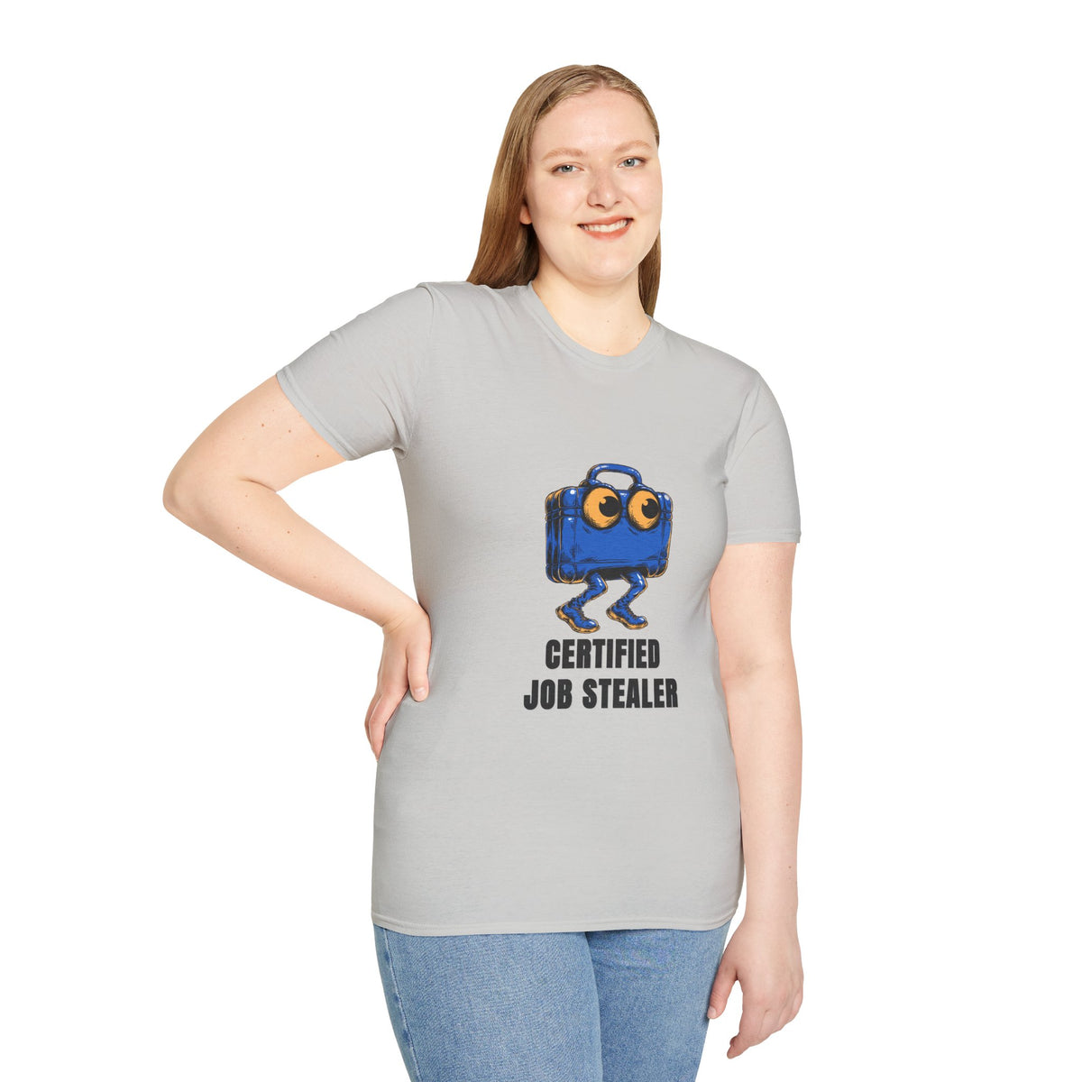 T-Shirt — Certified Job Stealer Funny Blue Suitcase Graphic - Trending Now - August 2026