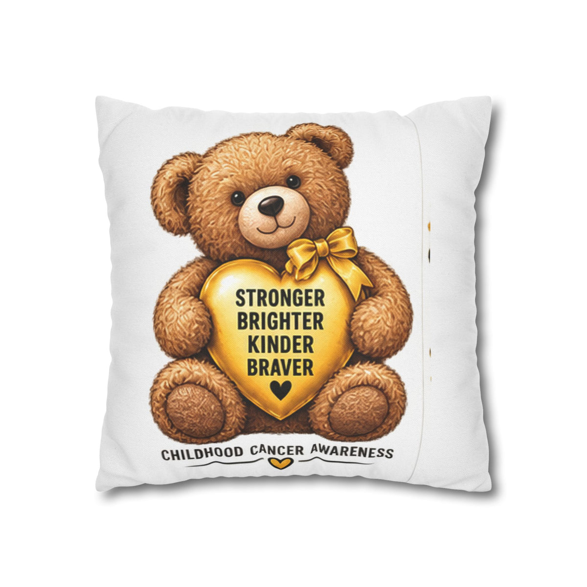 Childhood Cancer Awareness Bear Square Pillowcase – Stronger Brighter Kinder Braver