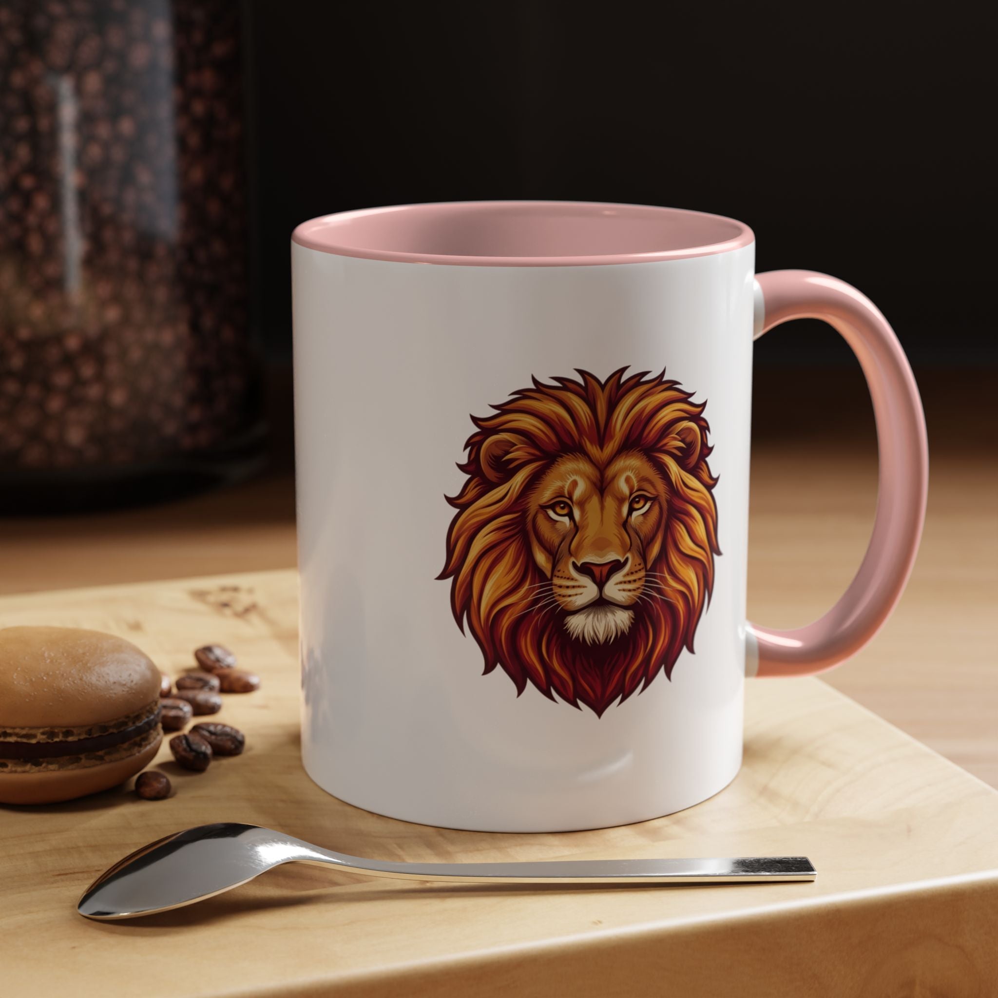 Lion Head Accent Coffee Mug — Bold Tribal Lion Face Design,