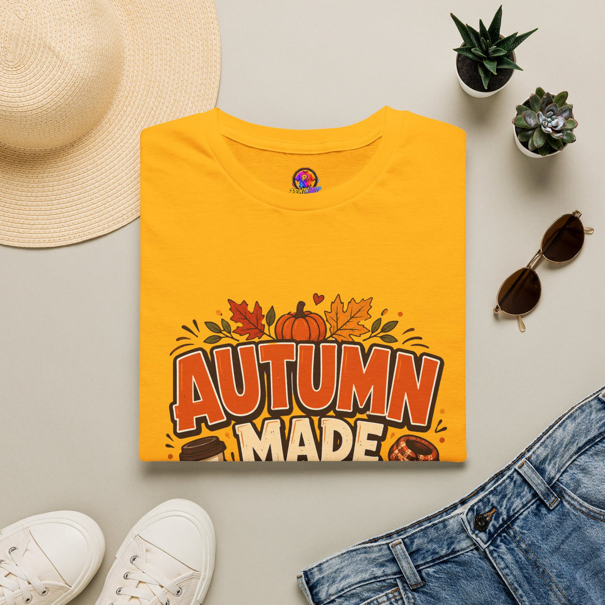 Thanksgiving T-shirt Autumn Made Me Do It T-Shirt — Fall Pumpkin & Leaves Graphic Tee