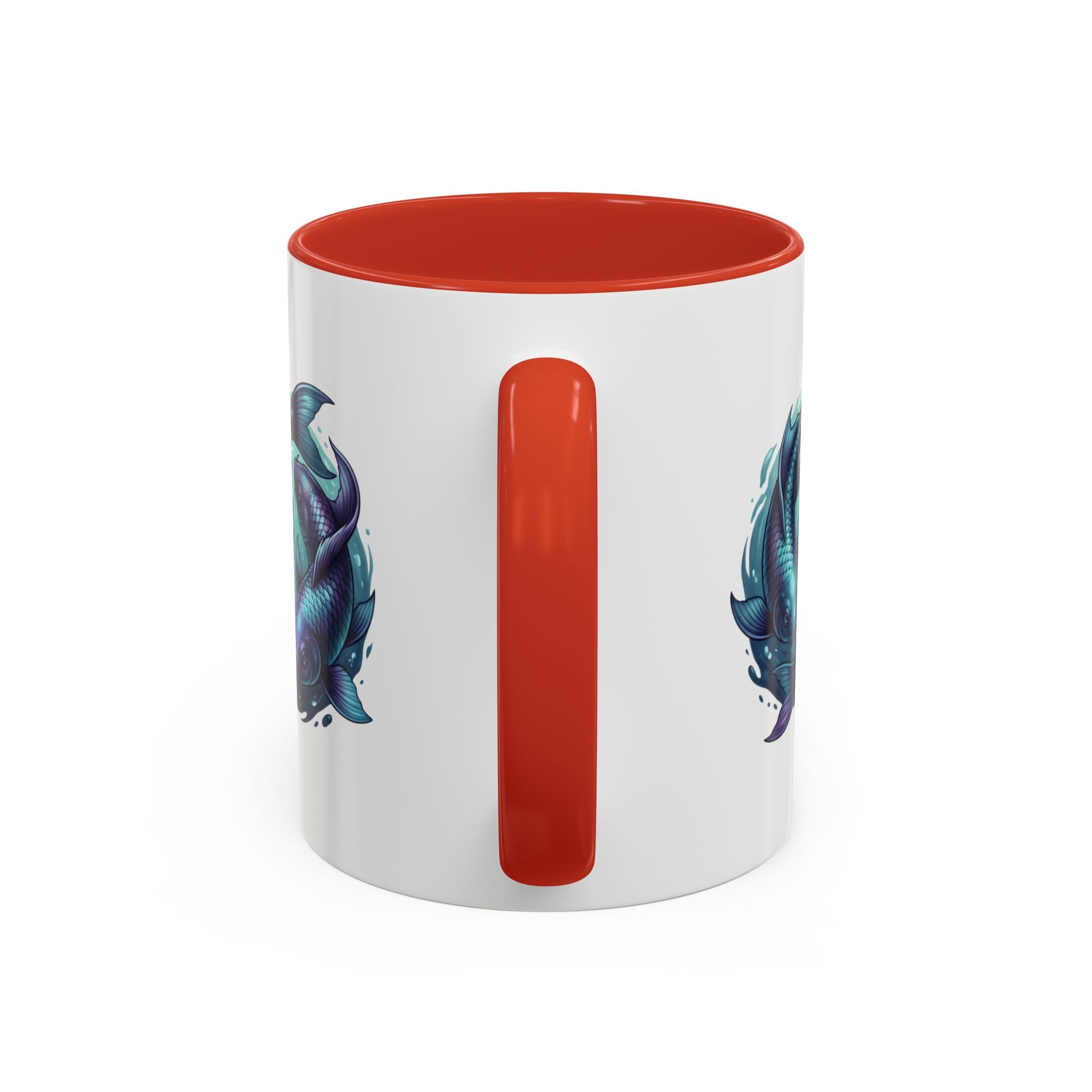 Koi Fish Accent Coffee Mug — Blue Pisces Ceramic Mug