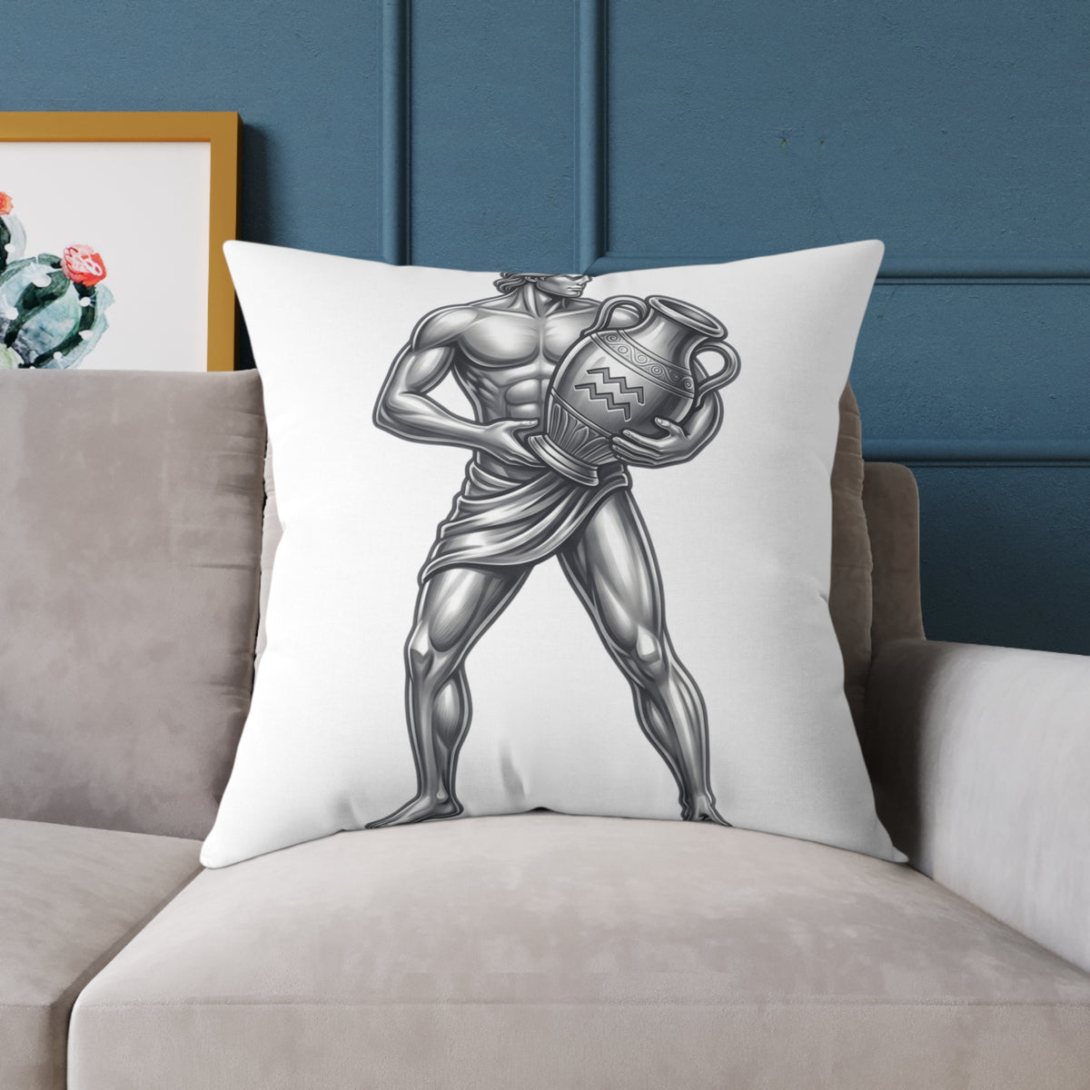 Aquarius Zodiac Pillow — Silver Water-Bearer Decorative Square Throw Pillow