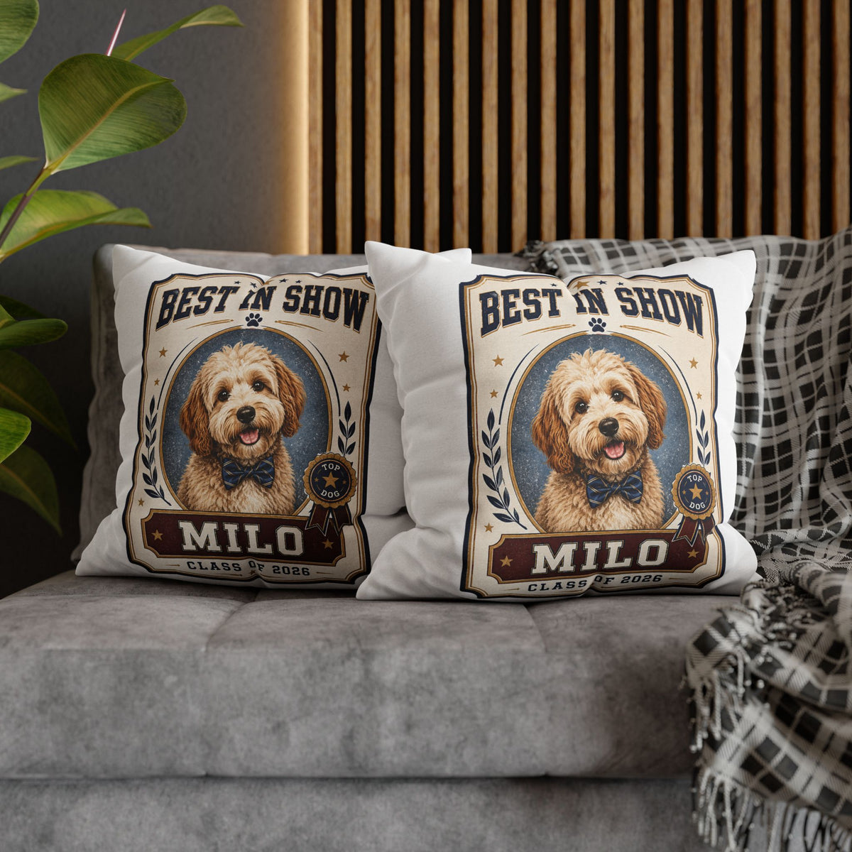 Best in Show Personalized Dog Pillowcase — "Milo" Custom Pet Portrait (Class of 2026) Milo Bailey Dog Dad Mom