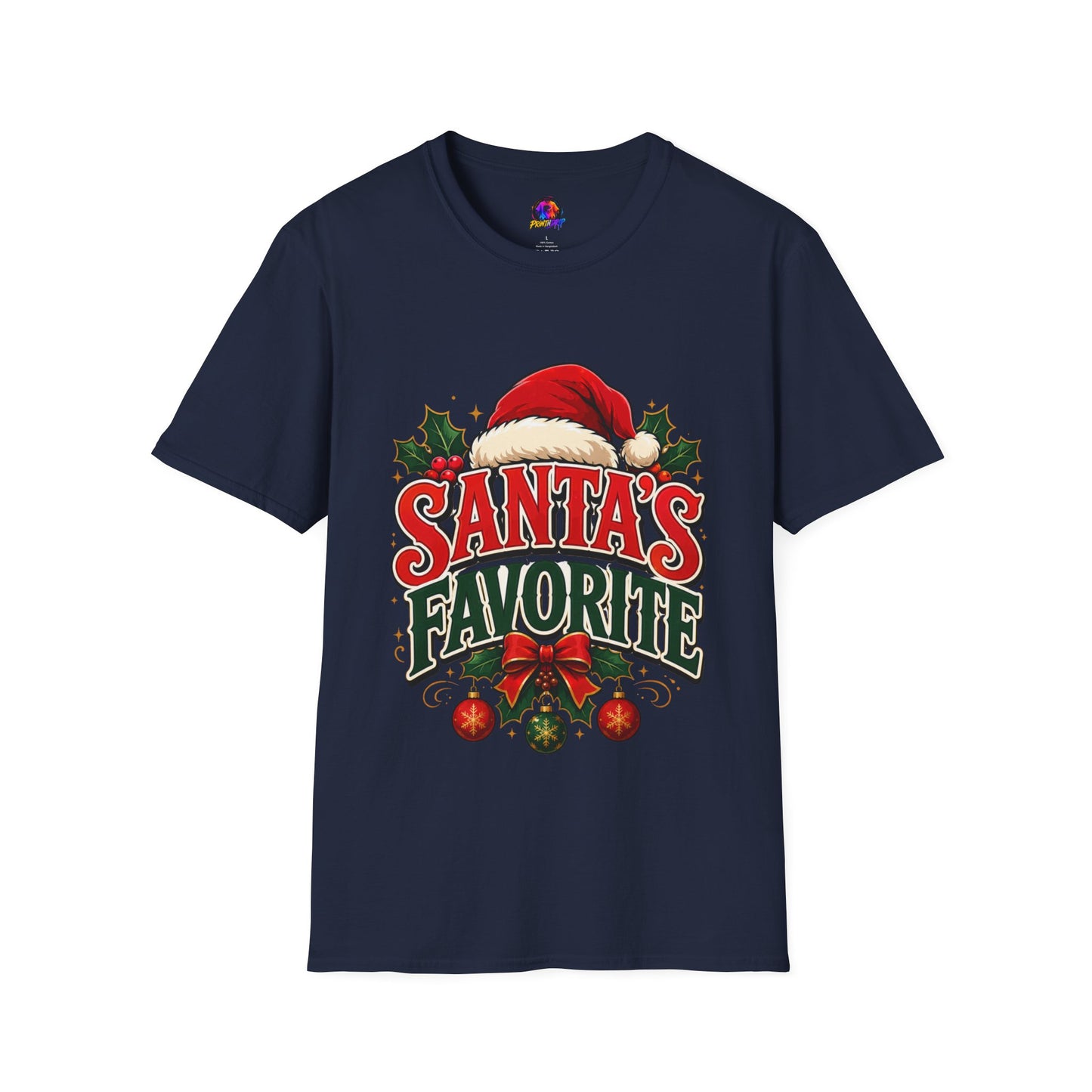 Santa's Favorite T-Shirt — Festive Christmas Tee with Santa Hat & Holly