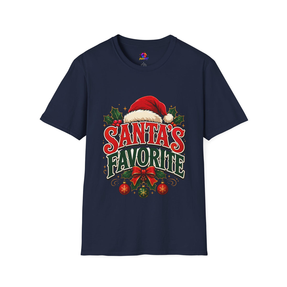 Santa's Favorite T-Shirt — Festive Christmas Tee with Santa Hat & Holly