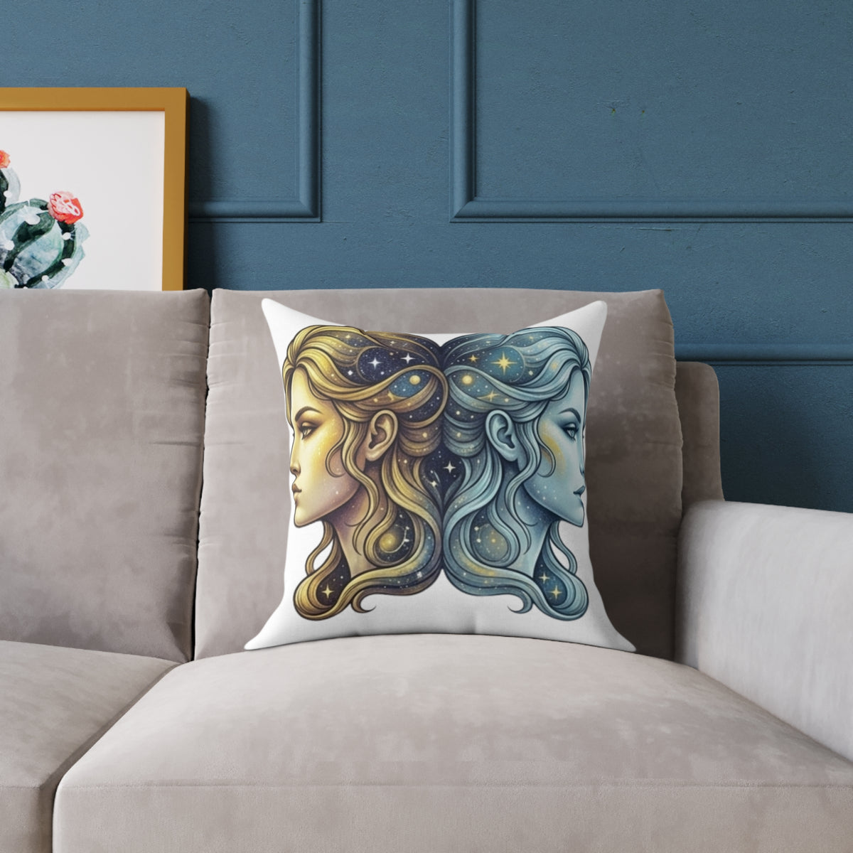 Zodiac Gemini Double-Face Art Pillow — Celestial Sun & Moon Decorative Throw Pillow