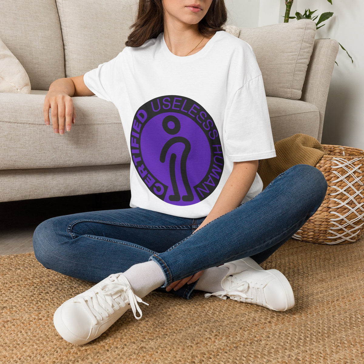 "Certified Useless Human" Funny Meme Tee | Sarcastic Purple Badge T-Shirt - Trending Now - September 2026