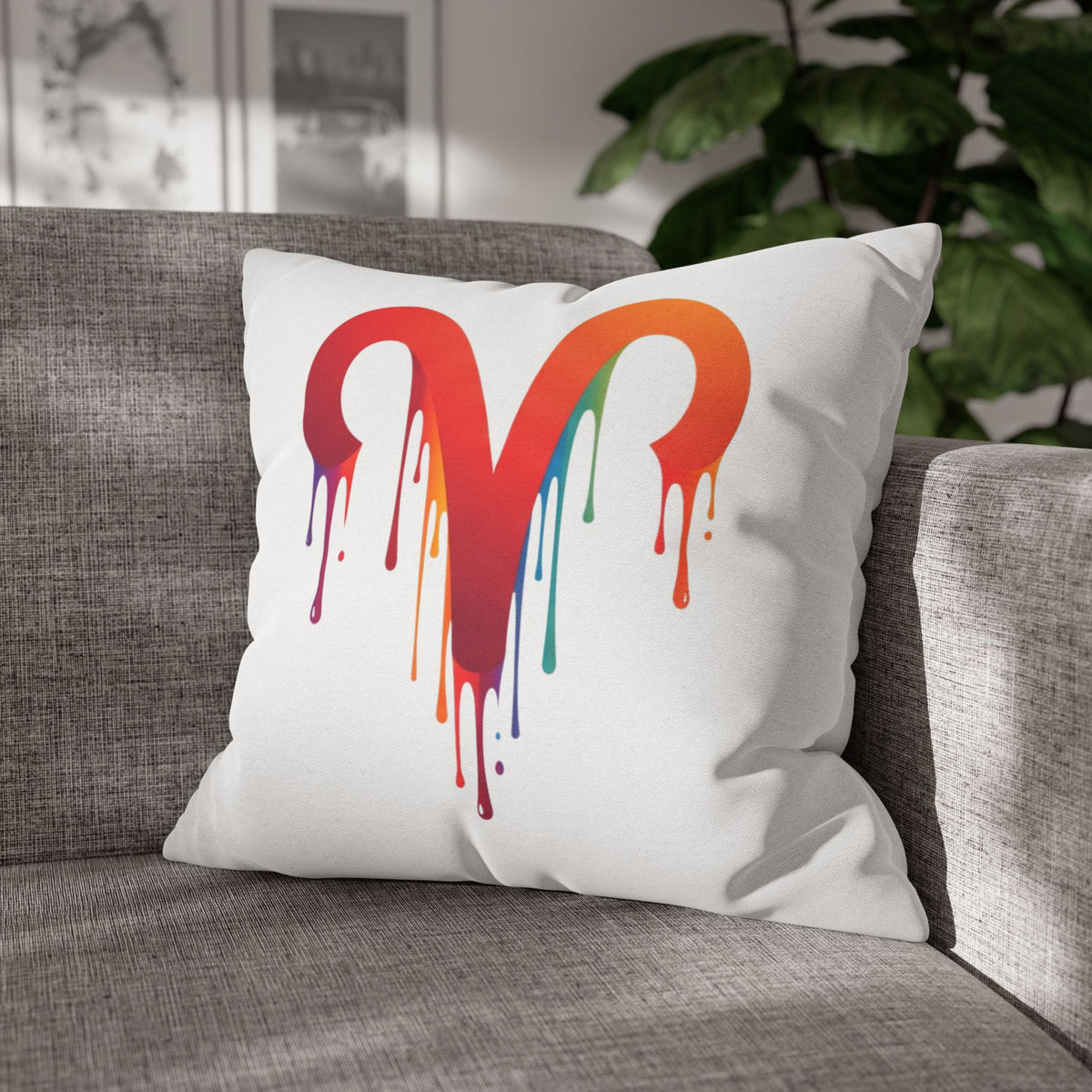 Aries Rainbow Drip Heart Pillowcase — Colorful Melting Heart Decorative Pillow