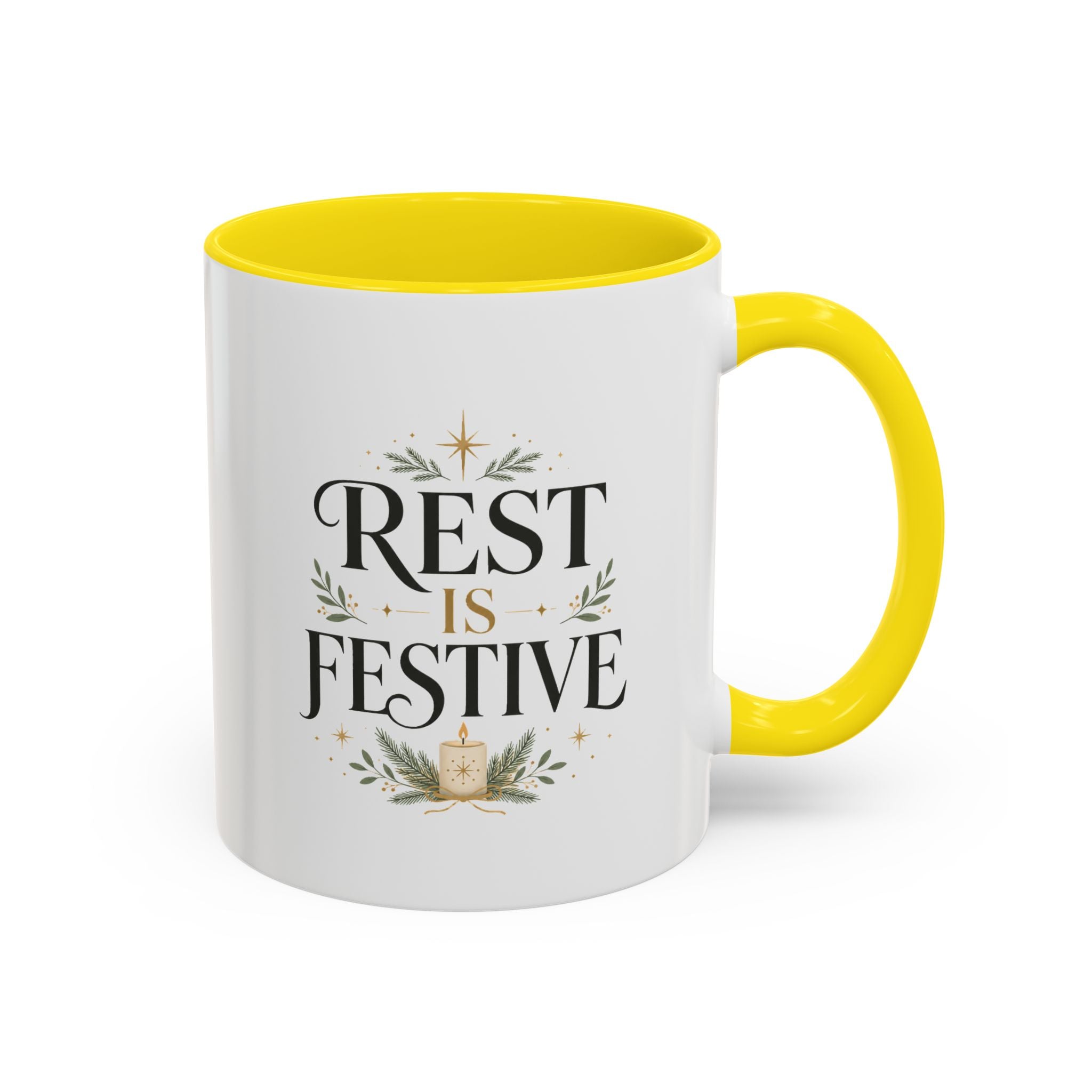 Modern Day Christmas Rest Is Festive Coffee Mug — Holiday Floral Accent