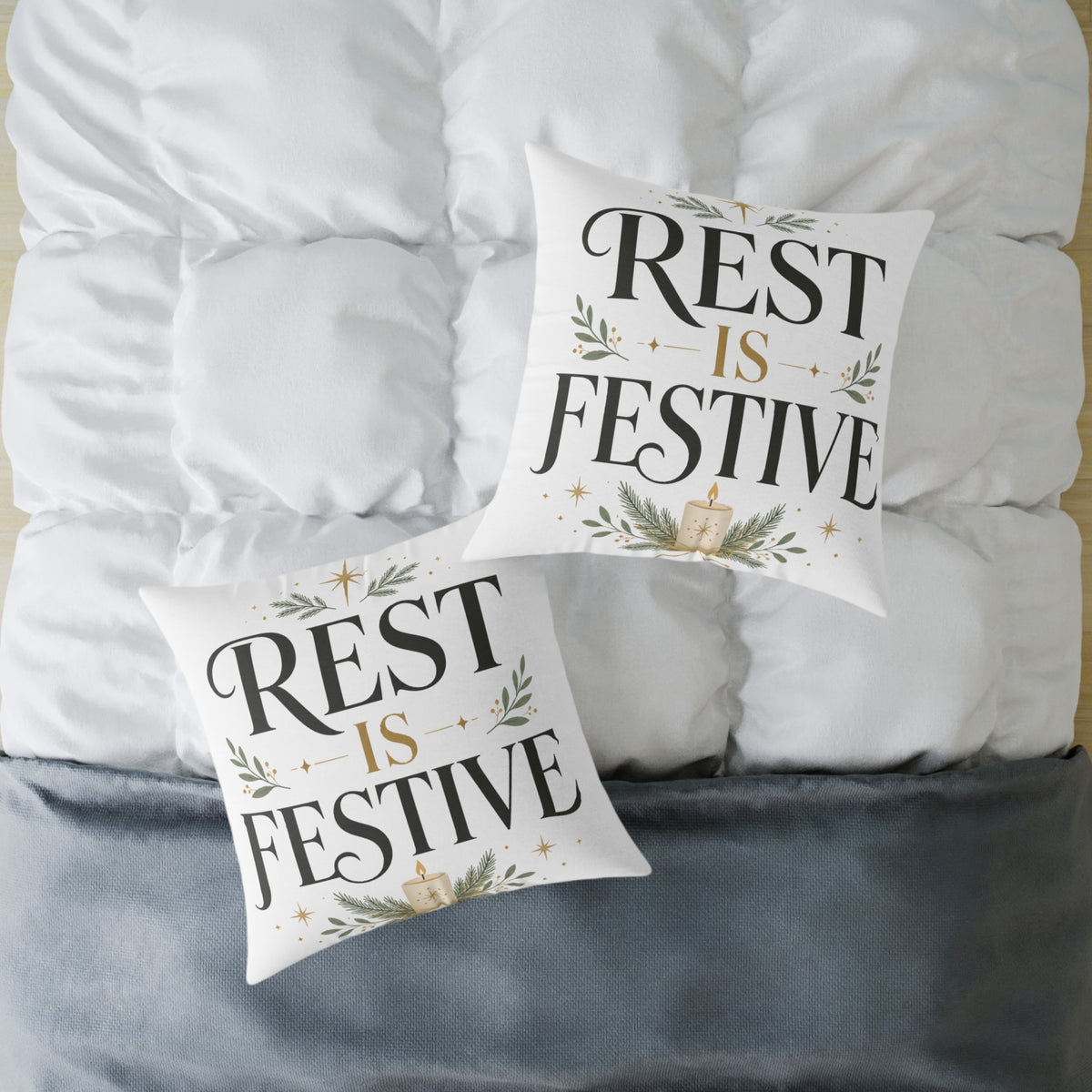 Modern Day Christmas Festive Rest Decorative Pillow – Holiday Throw Pillow with "Rest Is Festive" Design