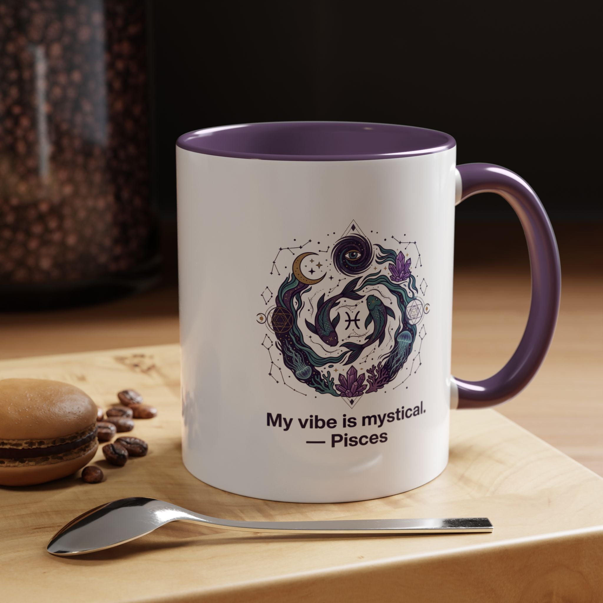 Pisces Zodiac Coffee Mug — "My vibe is mystical" Accent Ceramic Mug