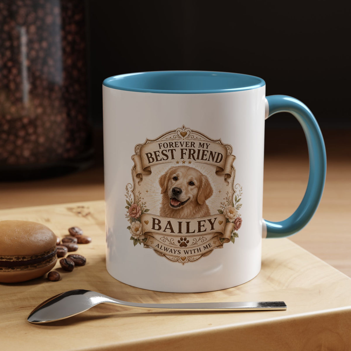 Milo Bailey Dog Dad Mom Personalized Dog Coffee Mug – "Forever My Best Friend" Golden Retriever Accent Mug