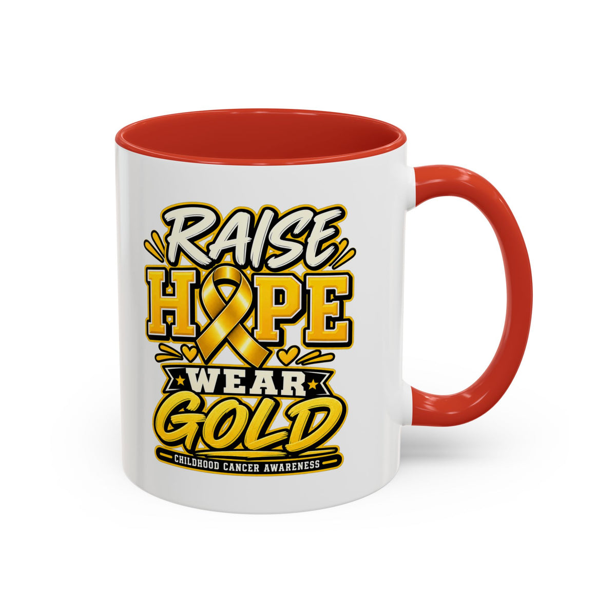 Raise Hope Wear Gold Cancer Awareness Coffee Mug (Accent, 11/15oz)