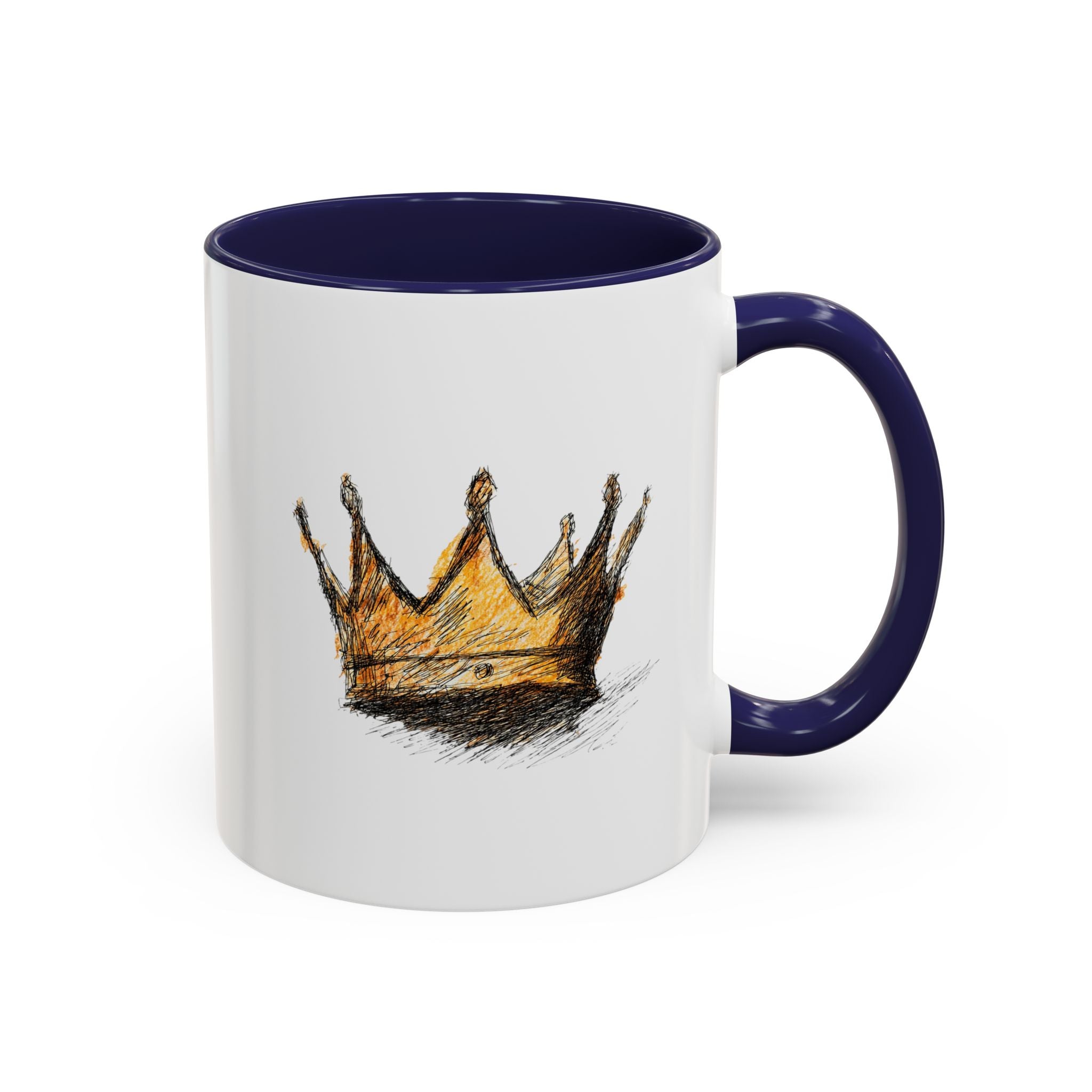 Royal Crown Accent Coffee Mug — Hand-Sketched Gold Crown Design