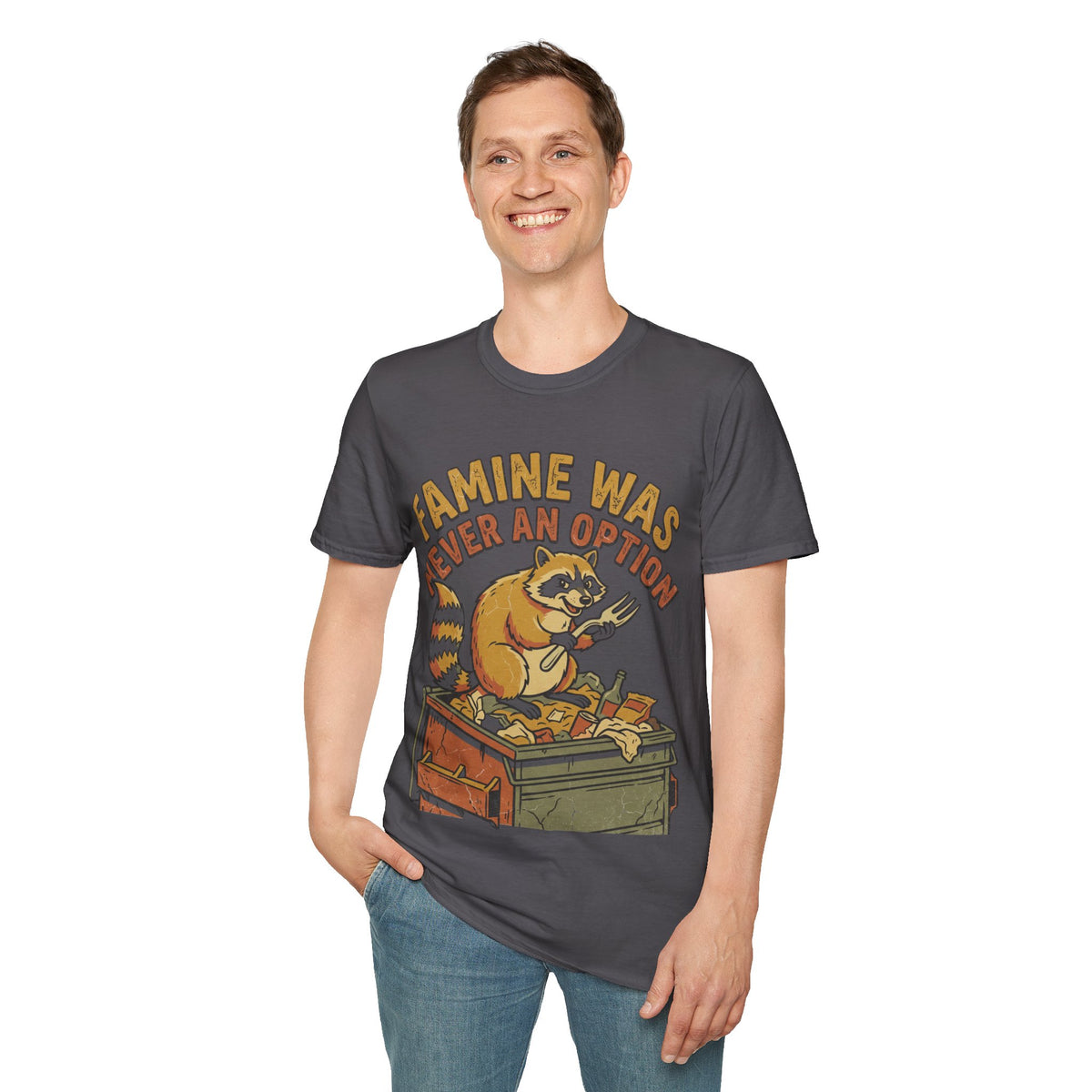 Funny Raccoon T‑Shirt — "Famine Was Never An Option" Retro Graphic Tee - Trending Now - September 2026