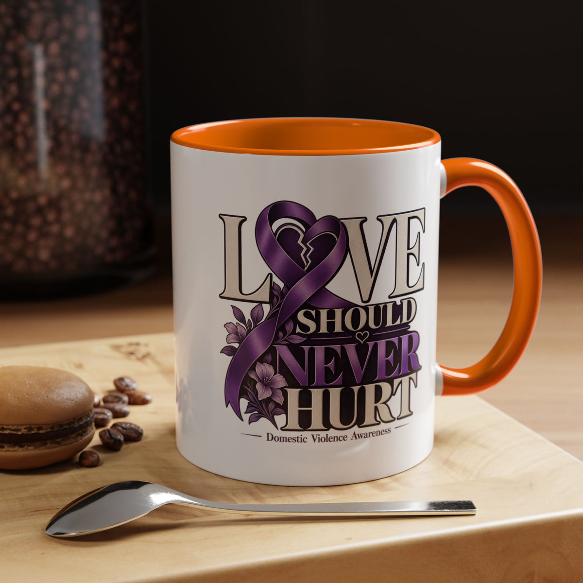 Domestic Violence Awareness Accent Coffee Mug – "Love Should Never Hurt" (11/15oz)