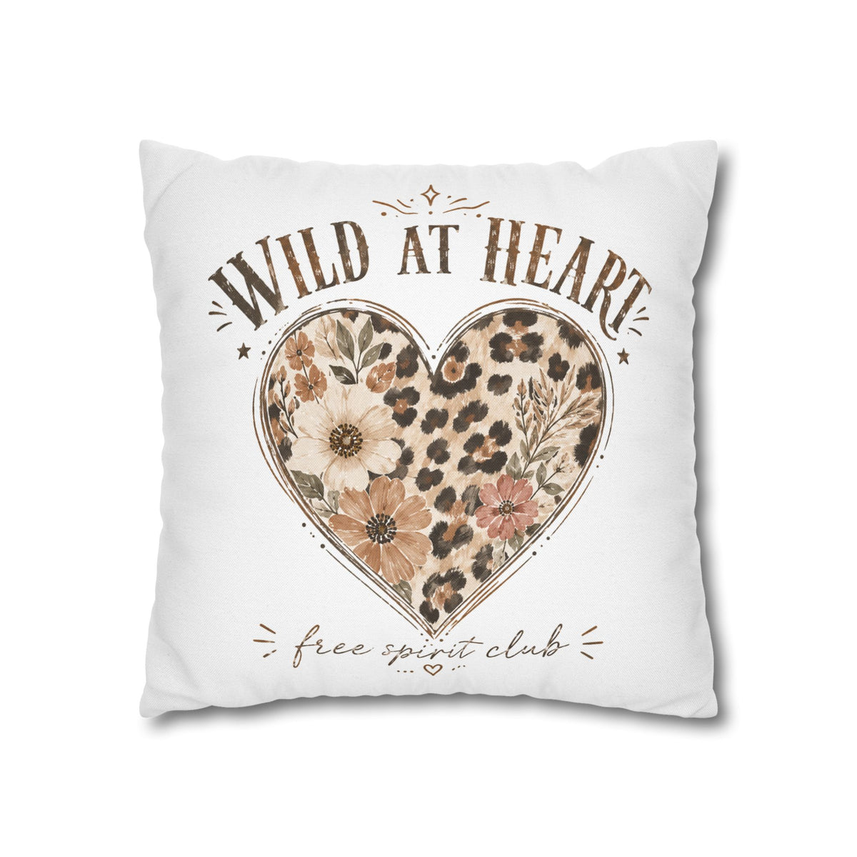 Wild at Heart Leopard Floral Pillowcase — Decorative Square Throw Pillow Cover Milo Bailey Dog Dad Mom