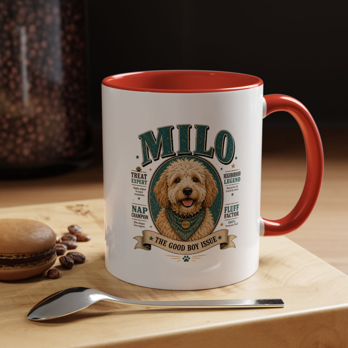 Milo Bailey Dog Dad Mom Milo Personalized Dog Coffee Mug — 'The Good Boy Issue' Accent