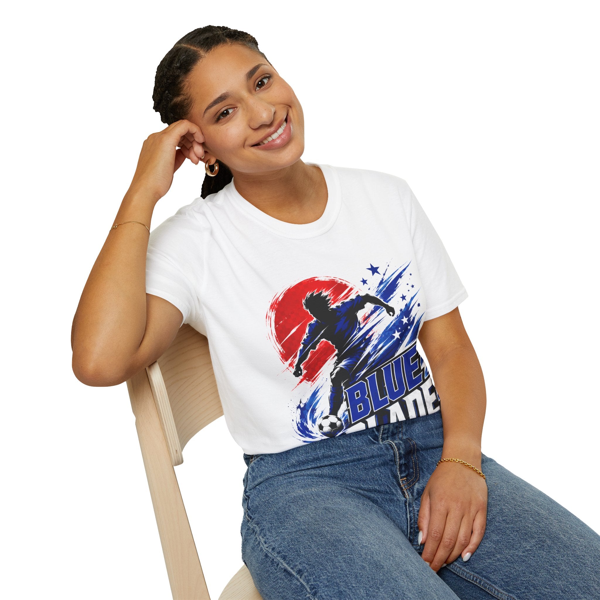 Japan T-Shirt — Blue Blade Soccer Graphic Tee (Red & Blue Starburst)
