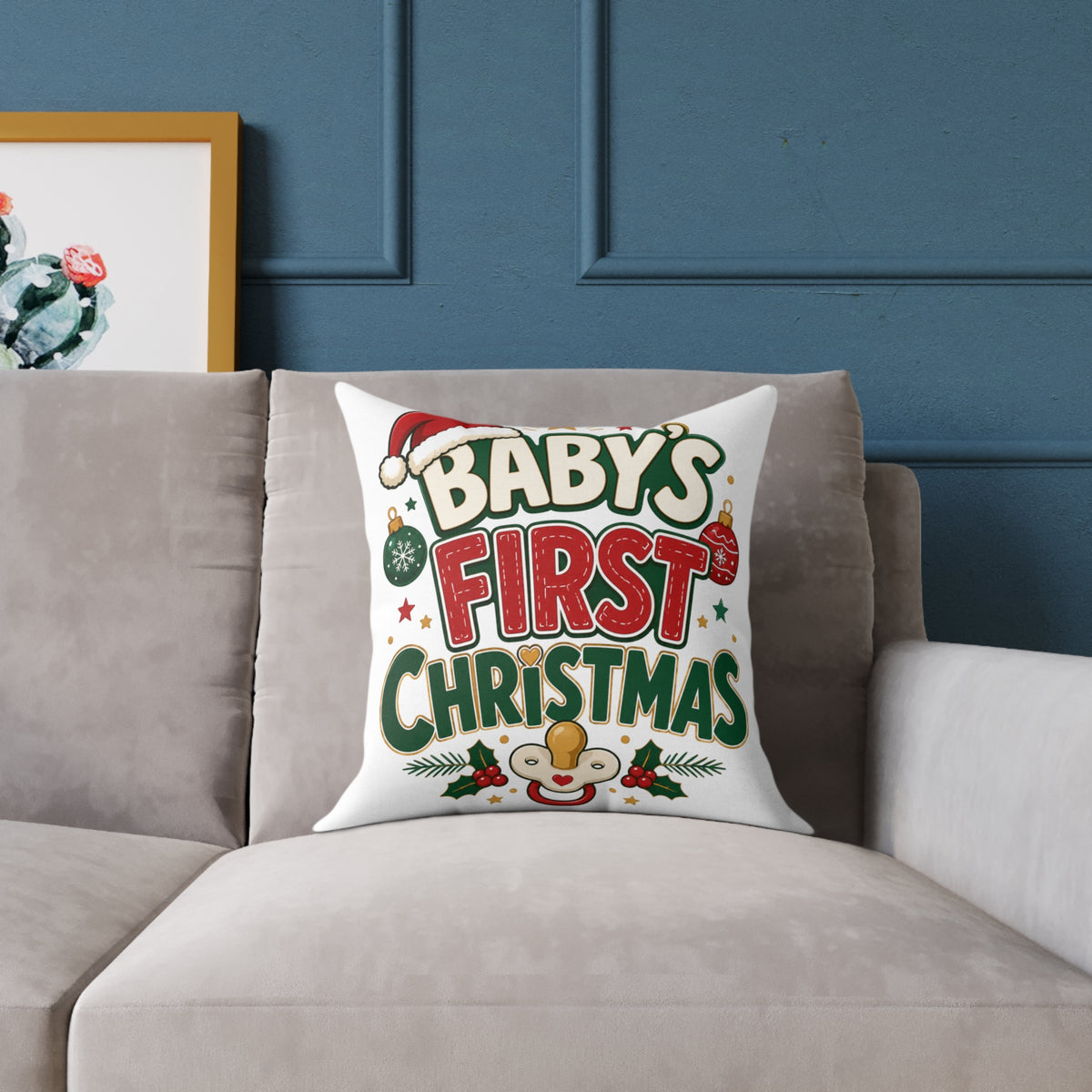 Baby's  First Christmas Square Poly Canvas Pillow