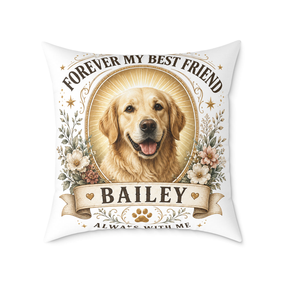 Forever My Best Friend Personalized Dog Milo Bailey Dog Dad Mom Pillow — Custom Pet Name Golden Retriever Cushion
