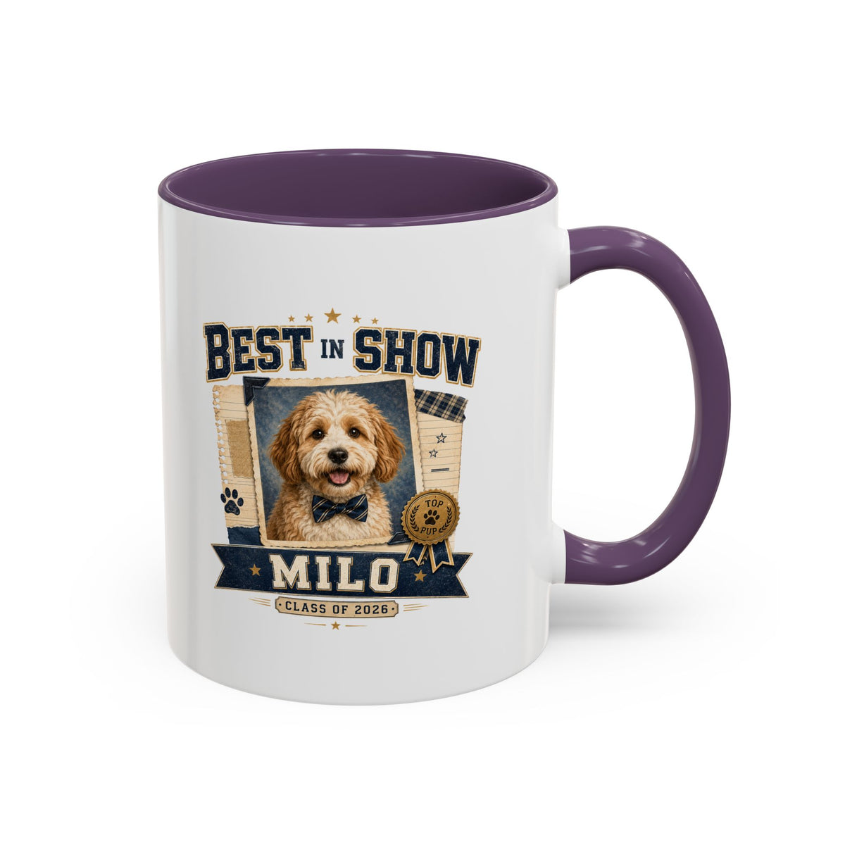 Milo Bailey Dog Dad Mom Best in Show Personalized Dog Mug — "Milo" Photo Accent Coffee Mug