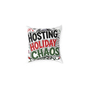Modern Day Christmas Hosting Holiday Chaos Square Poly Canvas Pillow