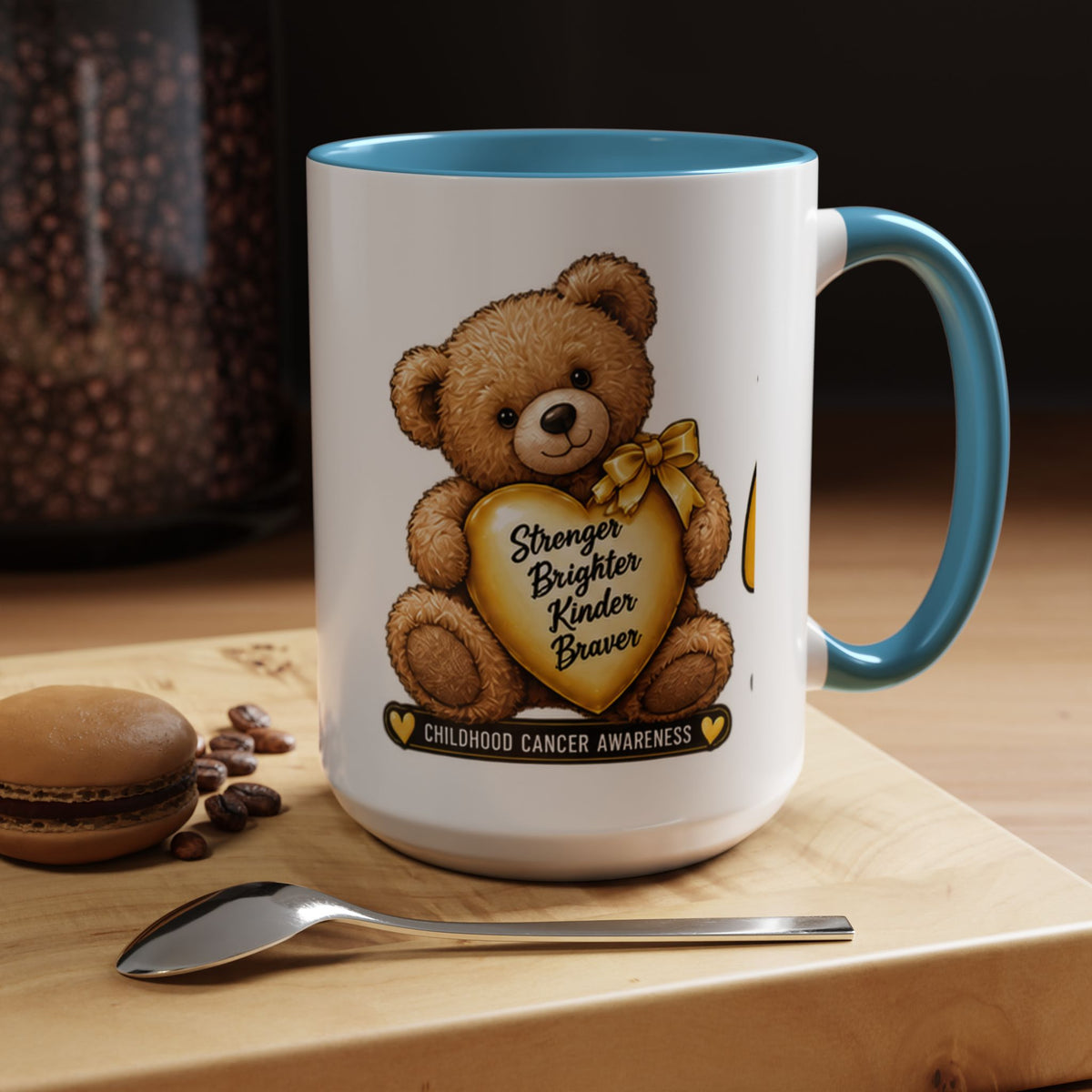 Gold Ribbon Teddy Bear Childhood Cancer Awareness Accent Mug (11/15oz)