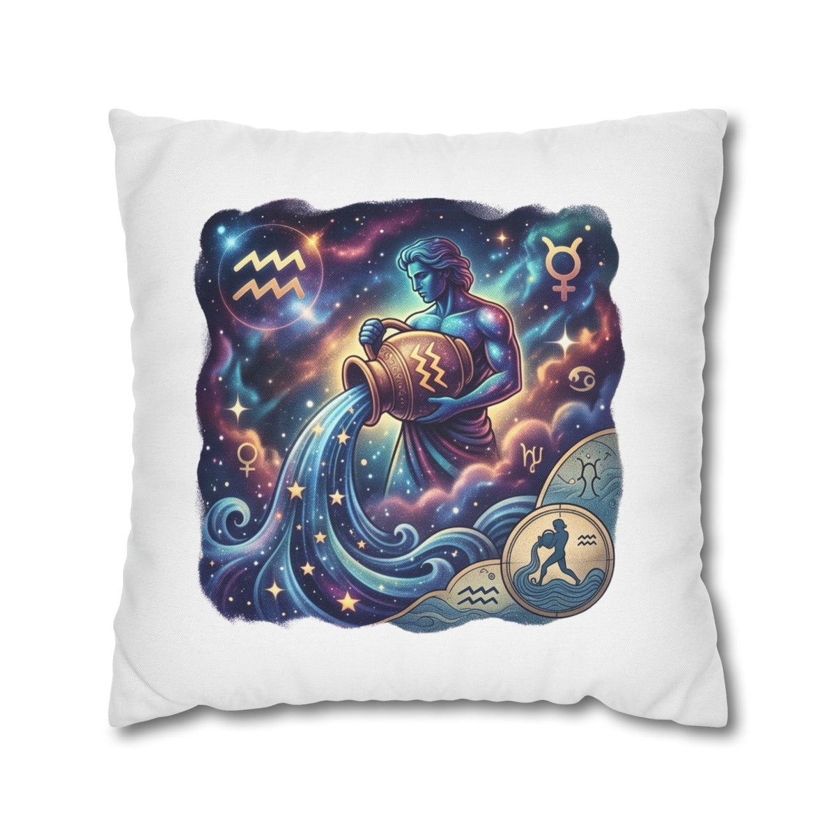 Aquarius Zodiac Pillowcase — Water Bearer Astrology Cushion Cover