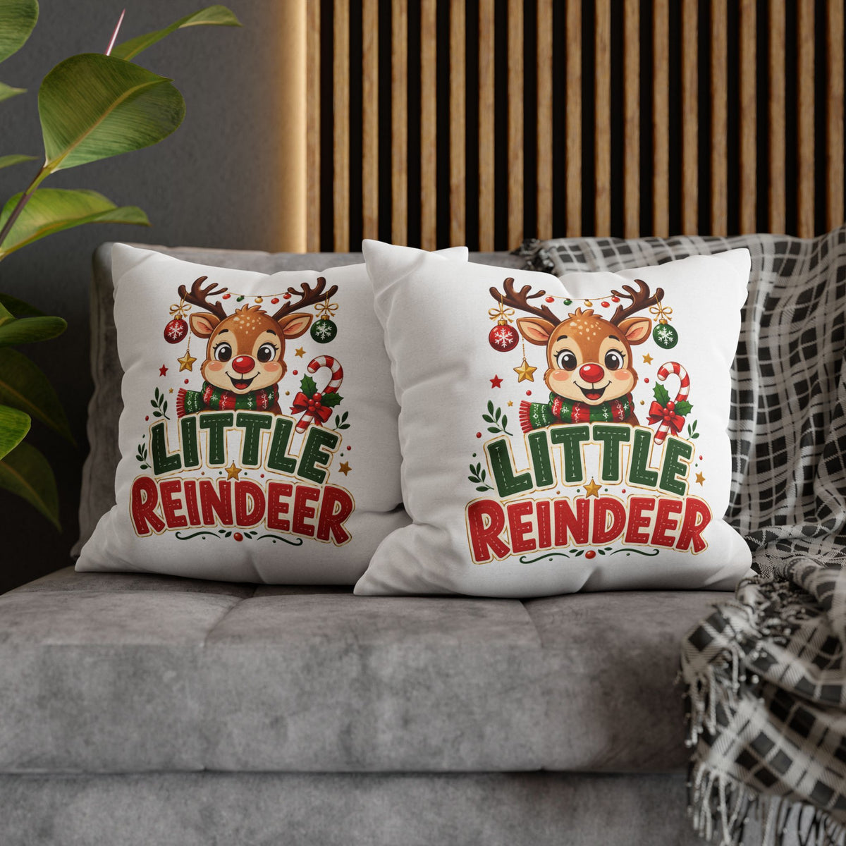 Christmas Little Reindeer Holiday Pillowcase – Cute Christmas Throw Pillow Cover