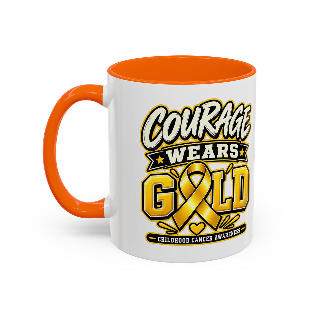 Courage Wears Gold Coffee Mug — Childhood Cancer Awareness Tea Cup