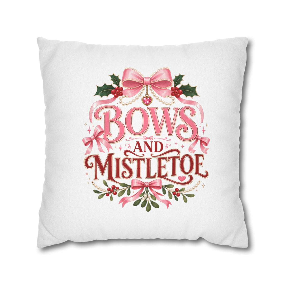 Christmas Pillowcase Bows and Mistletoe Christmas Pillow